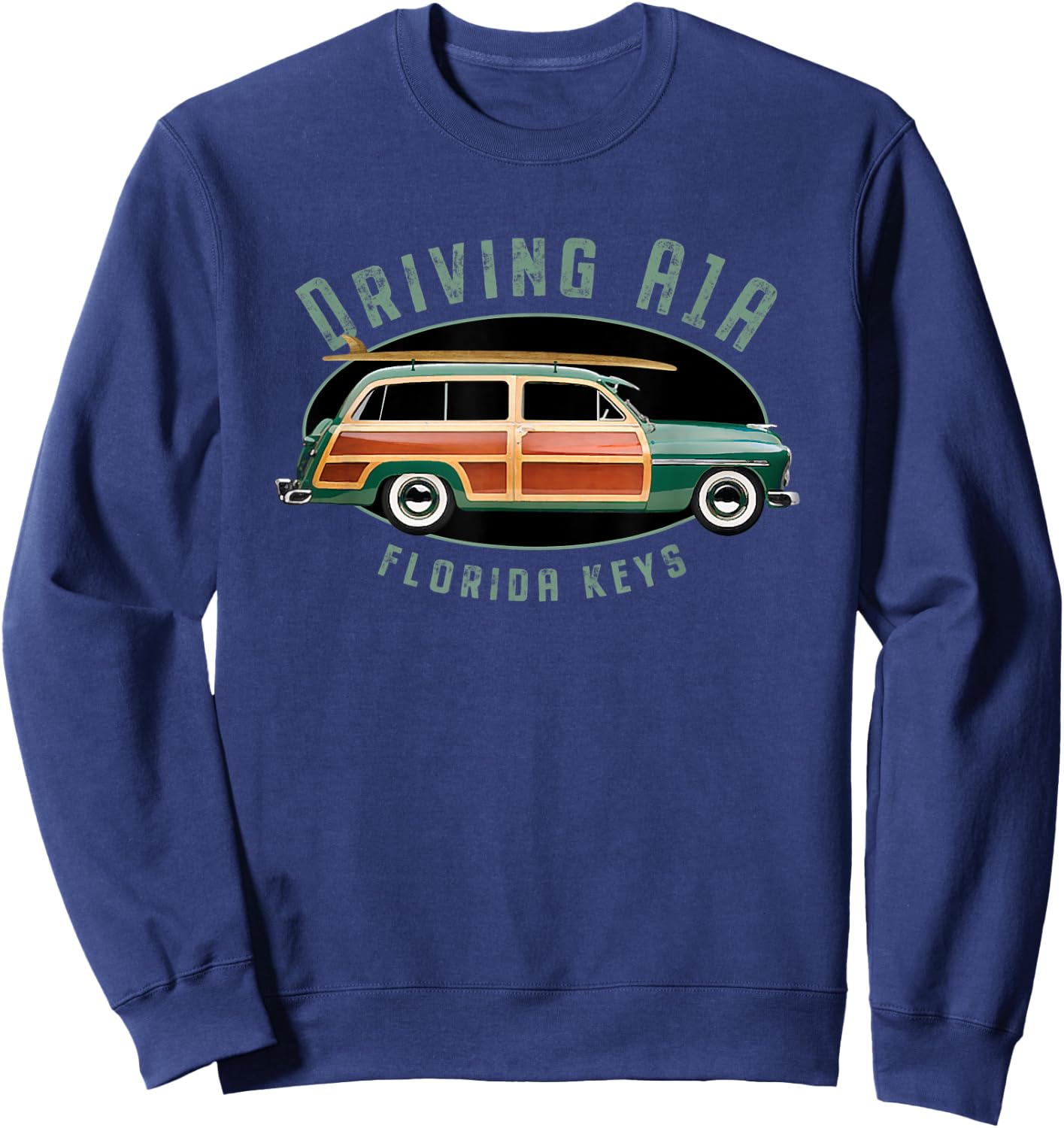 Driving A1A down the Florida Keys Vintage Surfing Design. Sweatshirt - Sweatshirt | Navy