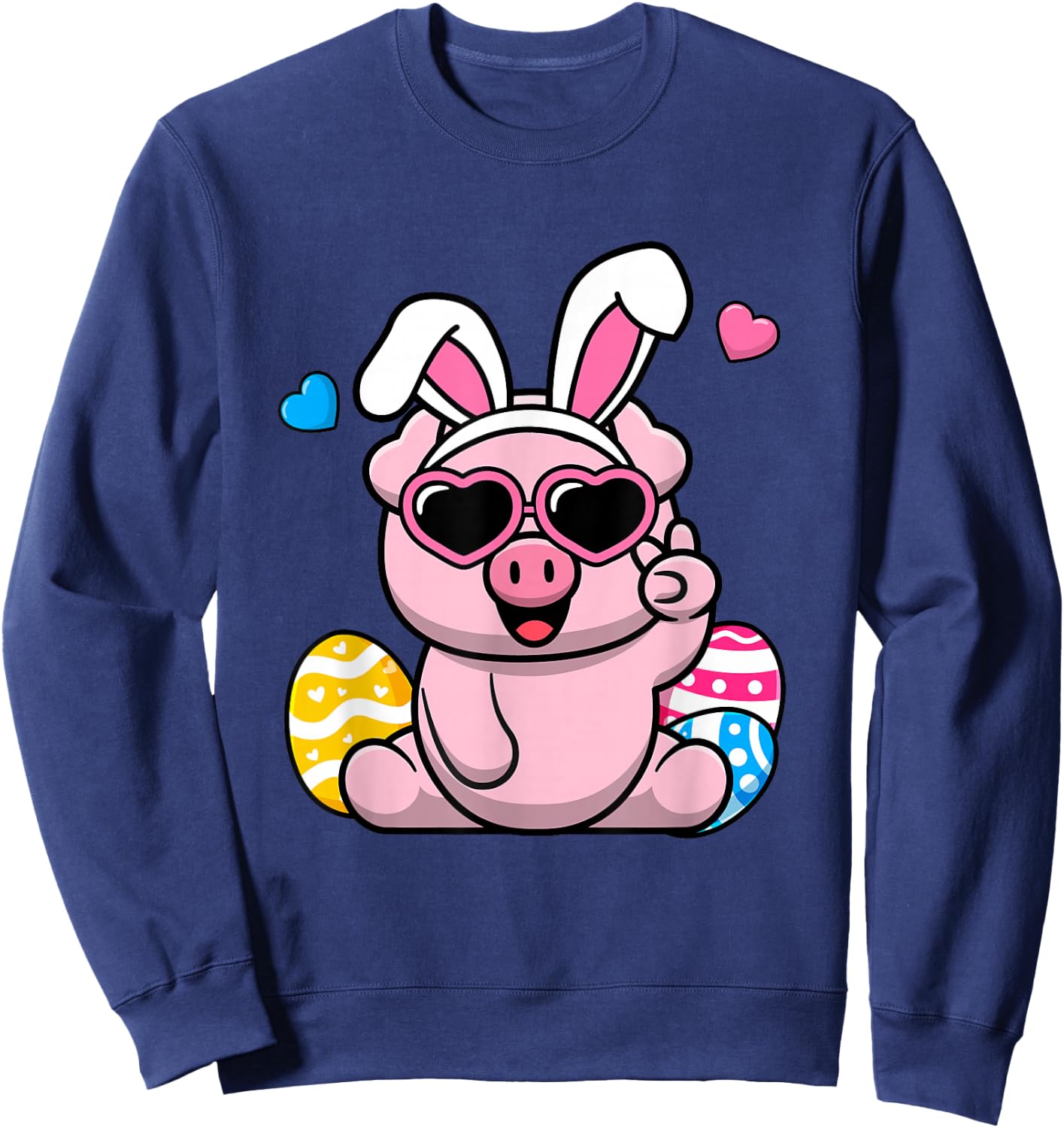Cute Pig Bunny Ears Easter Day Boy Girl Kids Sweatshirt - Sweatshirt | Navy