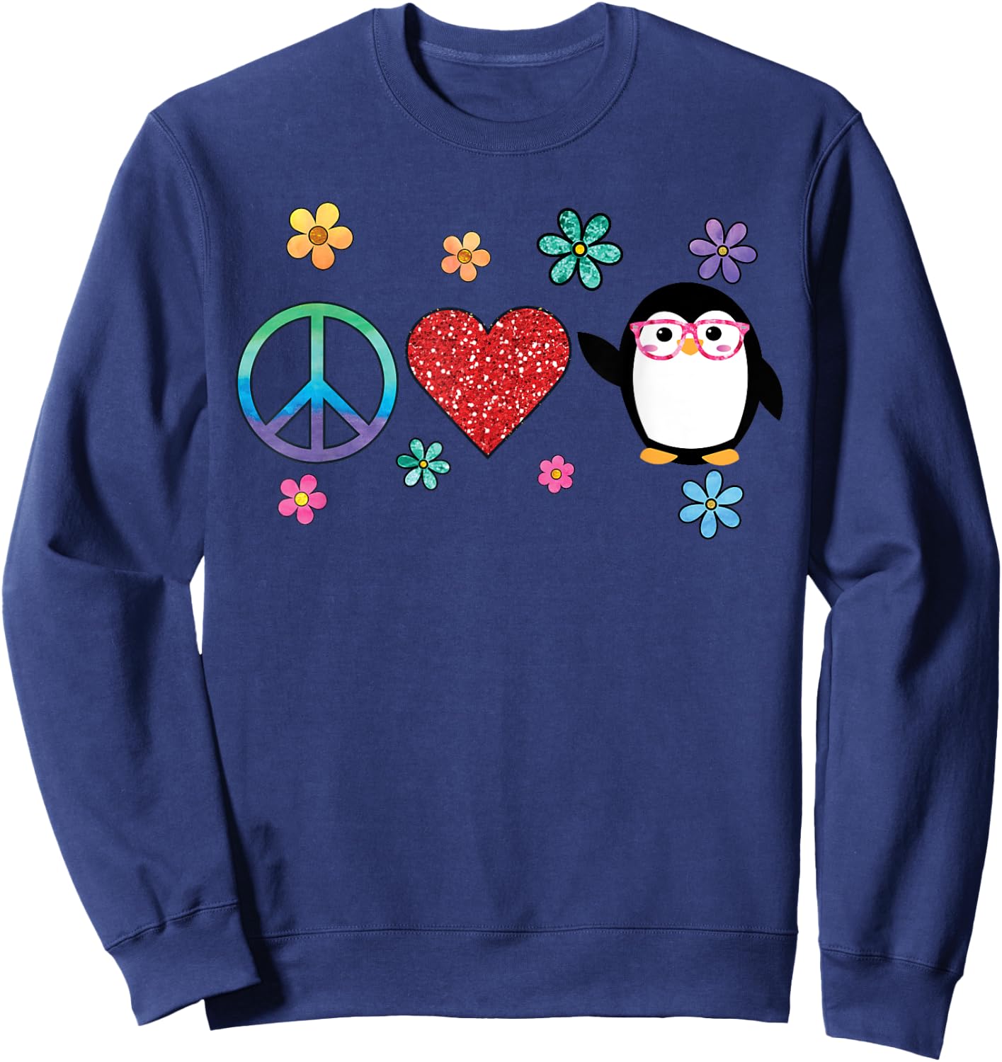 Penguin Peace Love Hippie Glasses Boho Bird Lovers Sweatshirt - Sweatshirt | Navy