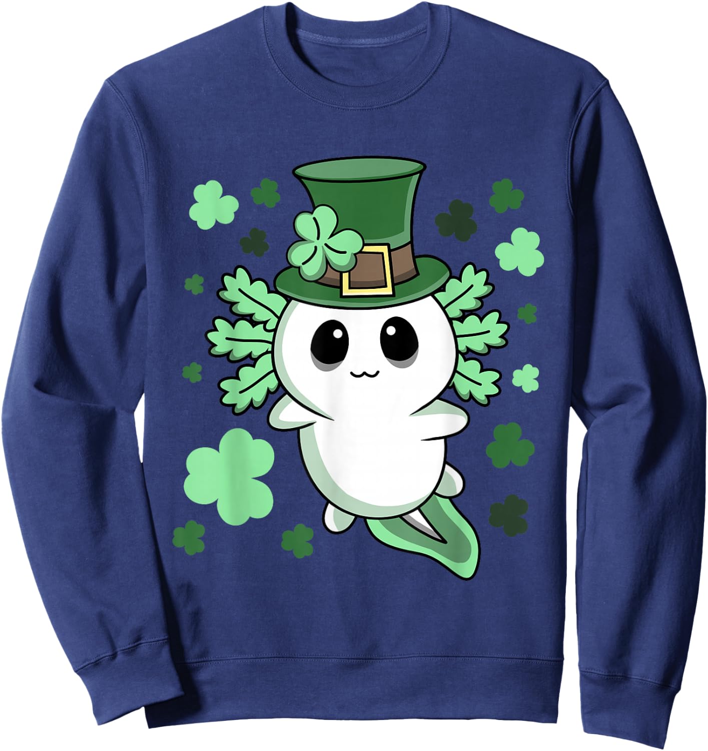Cute Kawaii Irish St. Patrick's Day Axolotl Sweatshirt - Sweatshirt | Navy