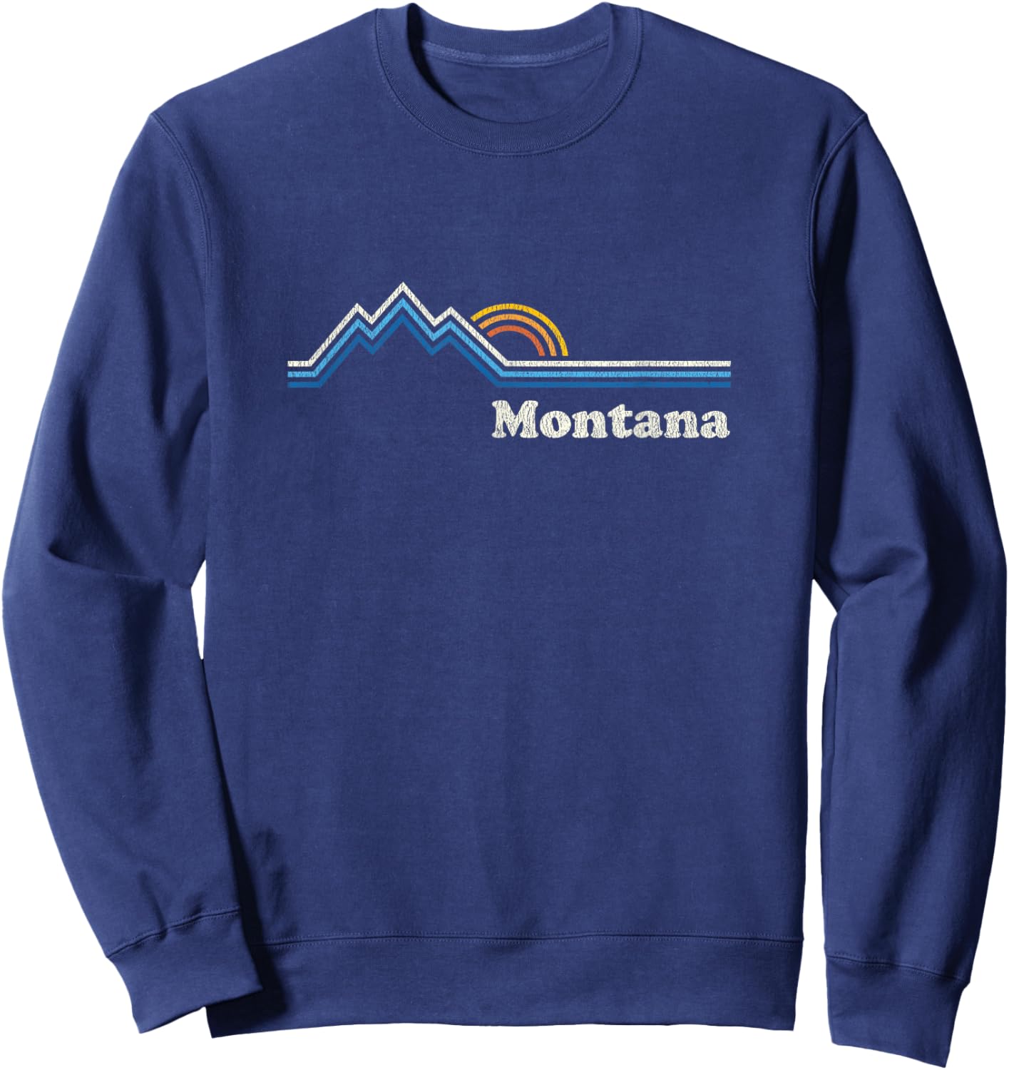 Retro Montana T Shirt Vintage Sunrise Mountains Design Sweatshirt - Sweatshirt | Navy