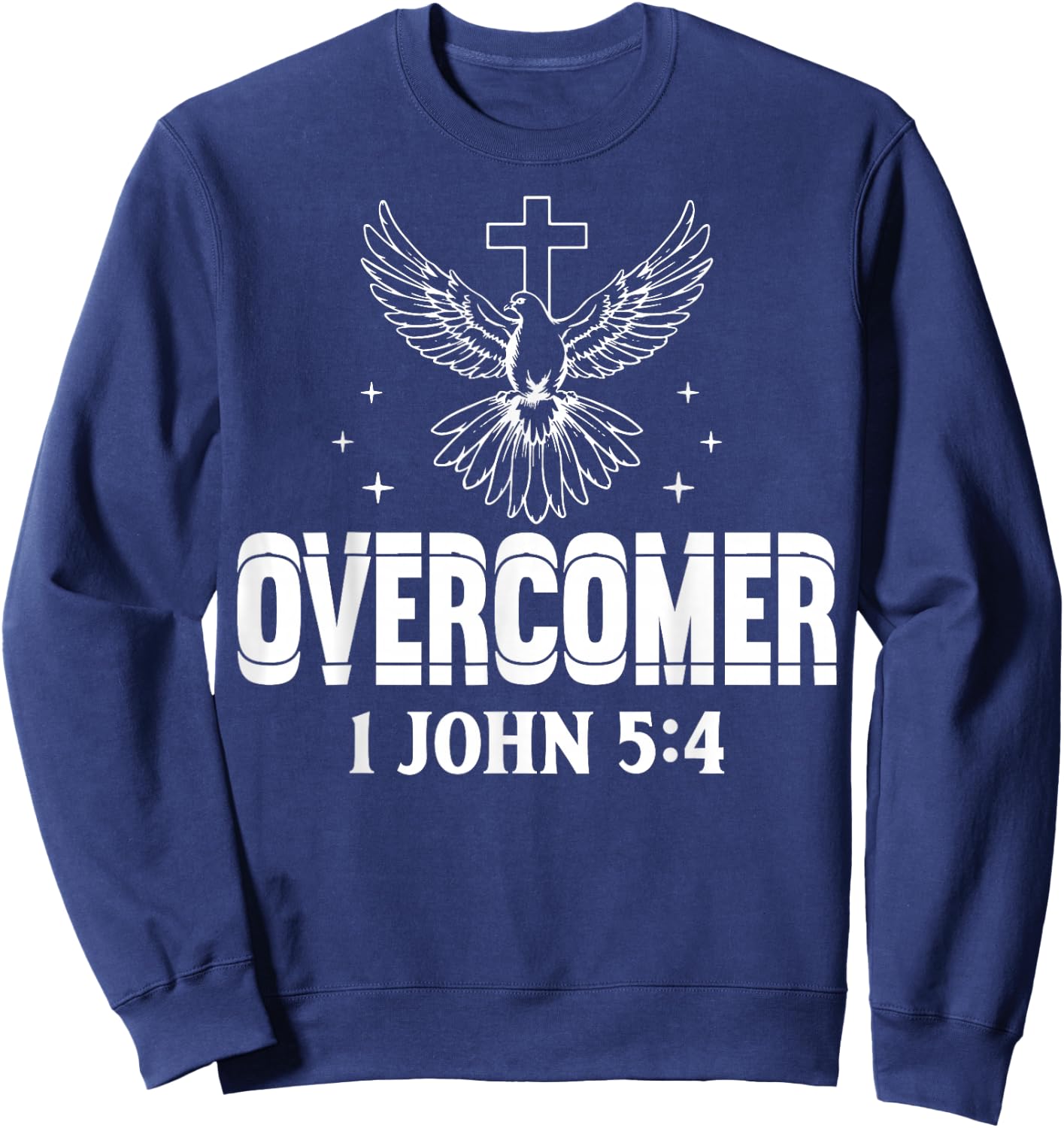 Overcomer 1 John 5:4 Dove and Cross Motivational Quote Sweatshirt - Sweatshirt | Navy