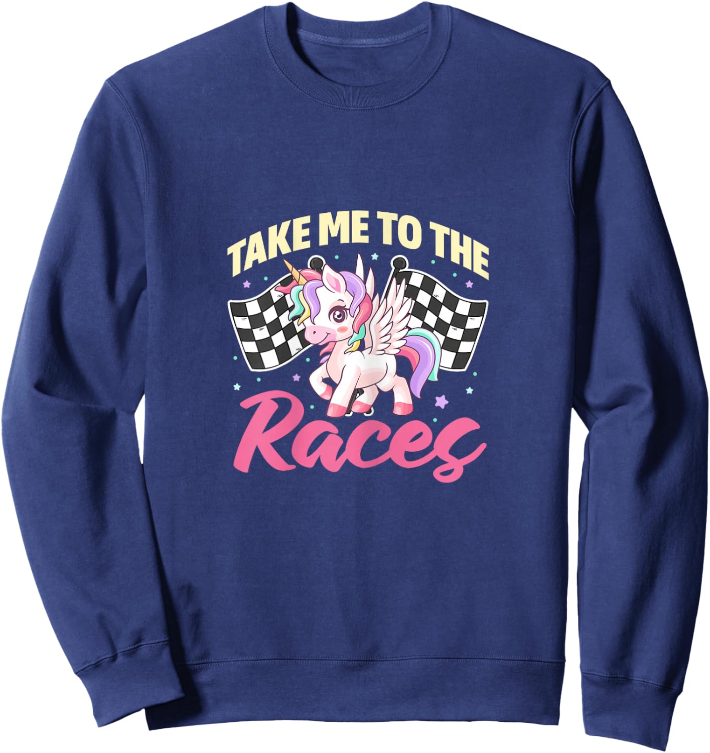 Races Dirt Track Racing Unicorn Racer Race Flag Sweatshirt - Sweatshirt | Navy