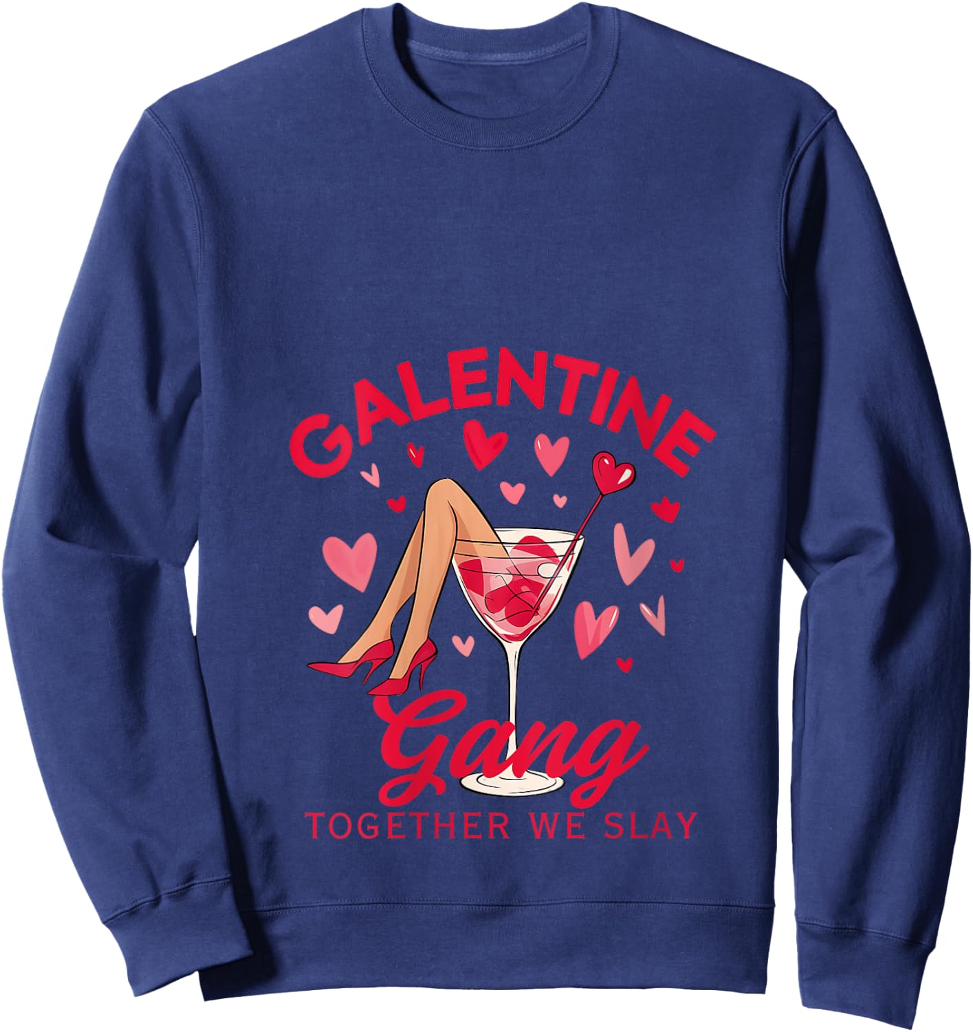Galentine Gang Together We Slay Valentine's Day V-Neck Sweatshirt - Sweatshirt | Navy