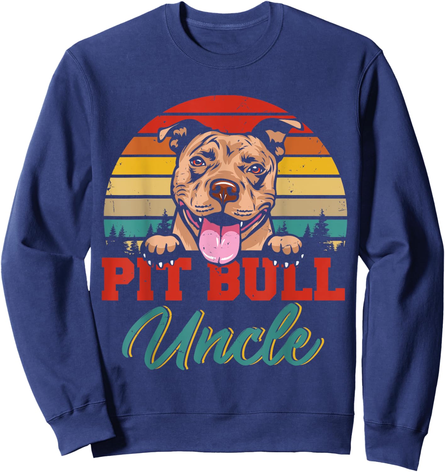 Vintage Retro Pit Bull Uncle Cool Father's Day Dog Lover Sweatshirt - Sweatshirt | Navy