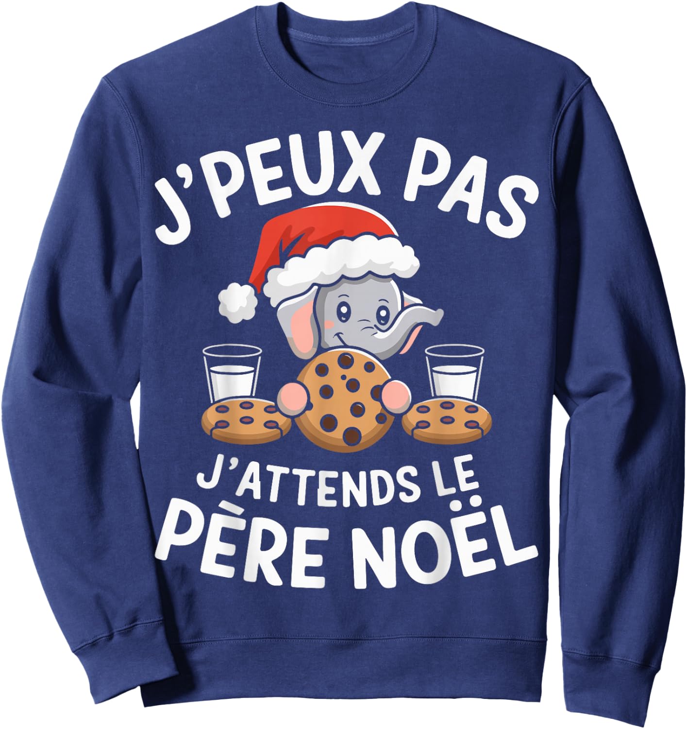 Je peux Pas J'attends Le Père Noël Animals Elephant Christmas , Black, S Sweatshirt - Sweatshirt | Navy