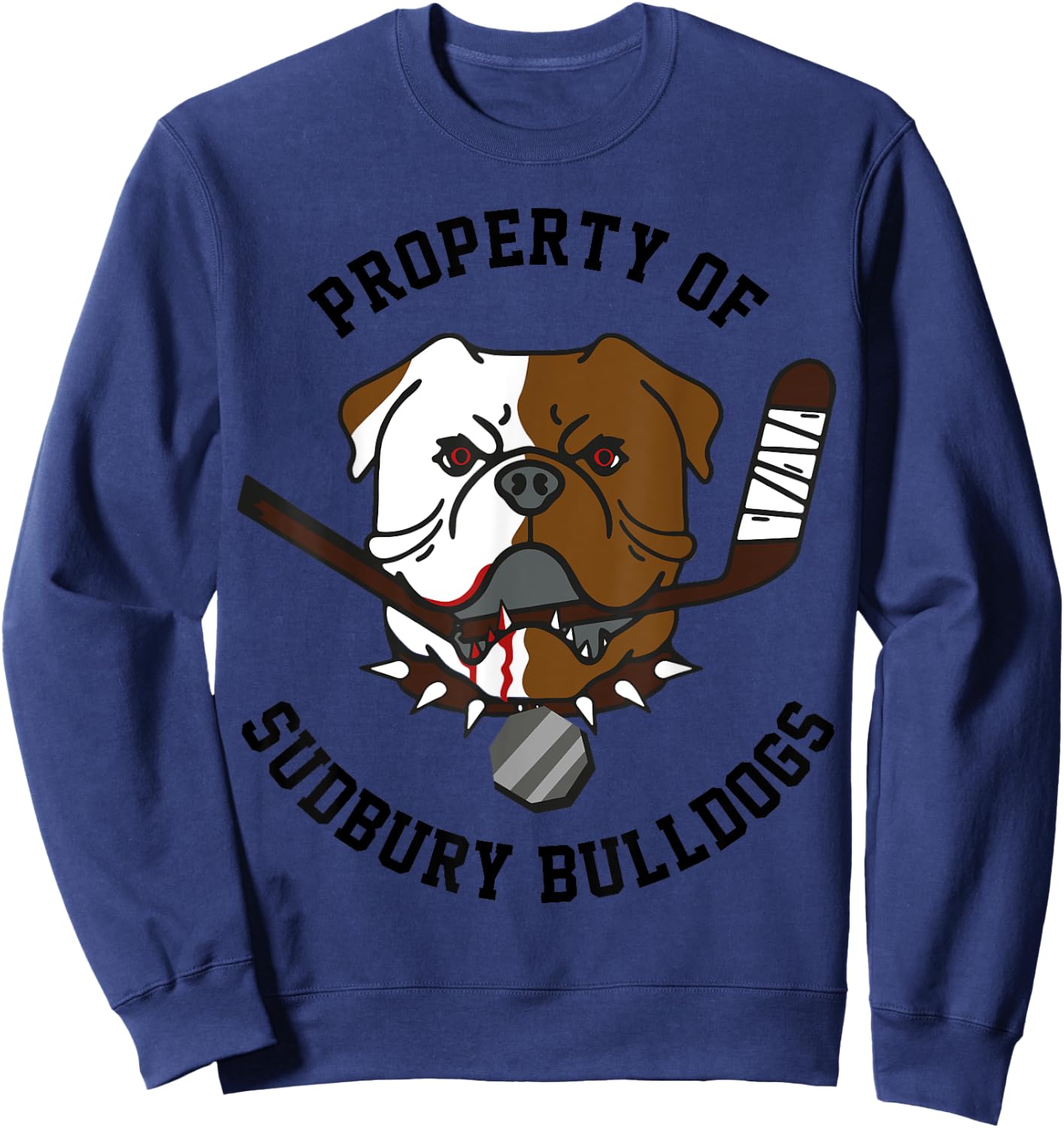 Retro Bulldog Property of Sudbury Bulldogs Classic Vintage Cartoon - Grey, Small Sweatshirt - Sweatshirt | Navy