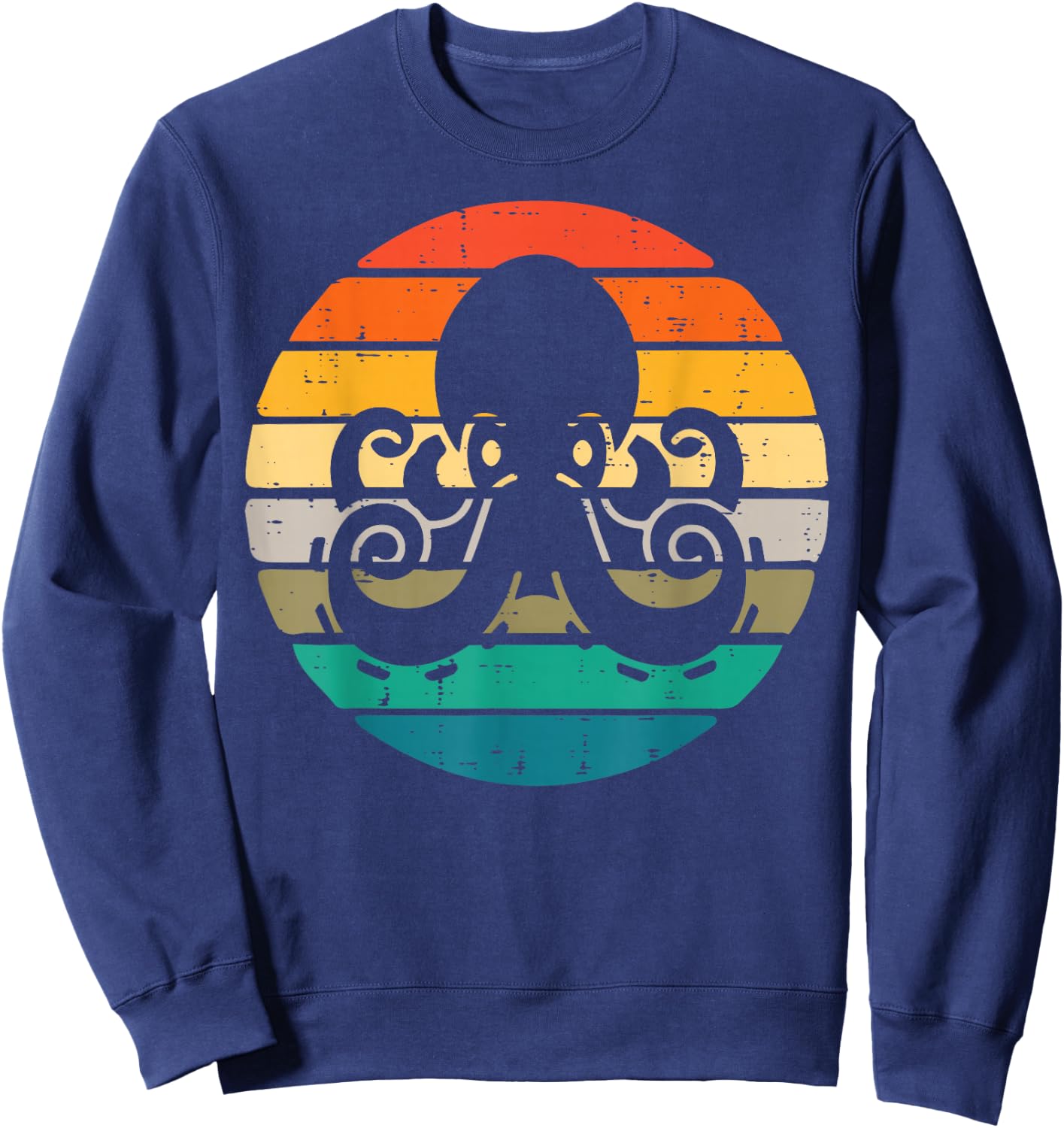 Octopus Silhouette Sunset Retro Cephalopod Men Women Kids Sweatshirt - Sweatshirt | Navy