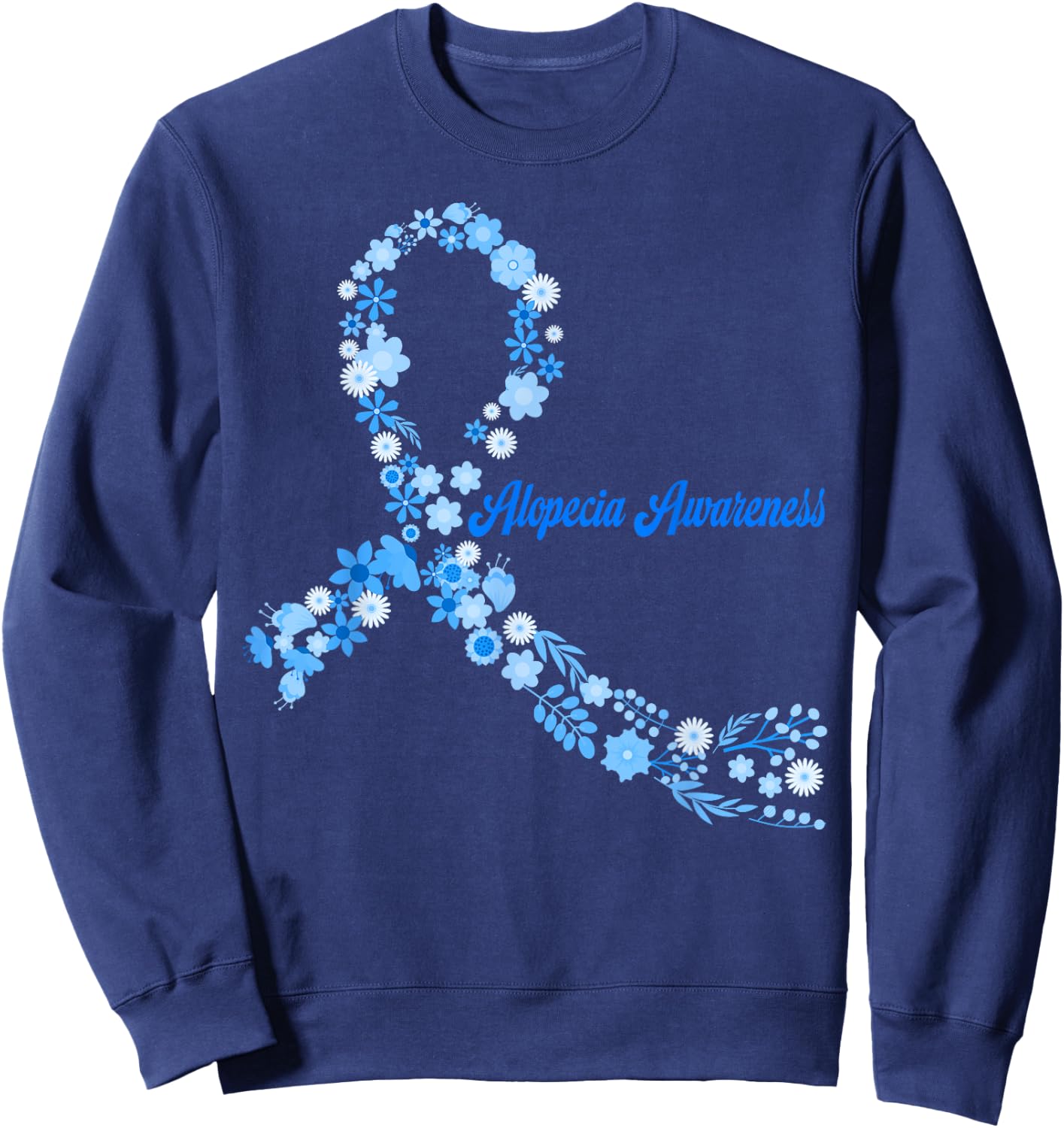Alopecia Awareness Hippie Flower Blue Ribbon Support Sweatshirt - Sweatshirt | Navy
