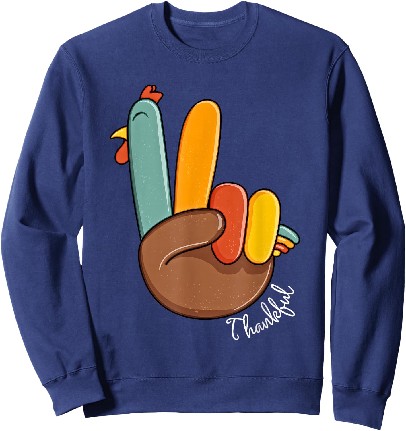 Peace Sign Turkey Hand Cool Thanksgiving Hippie - Men Women Sweatshirt - Sweatshirt | Navy