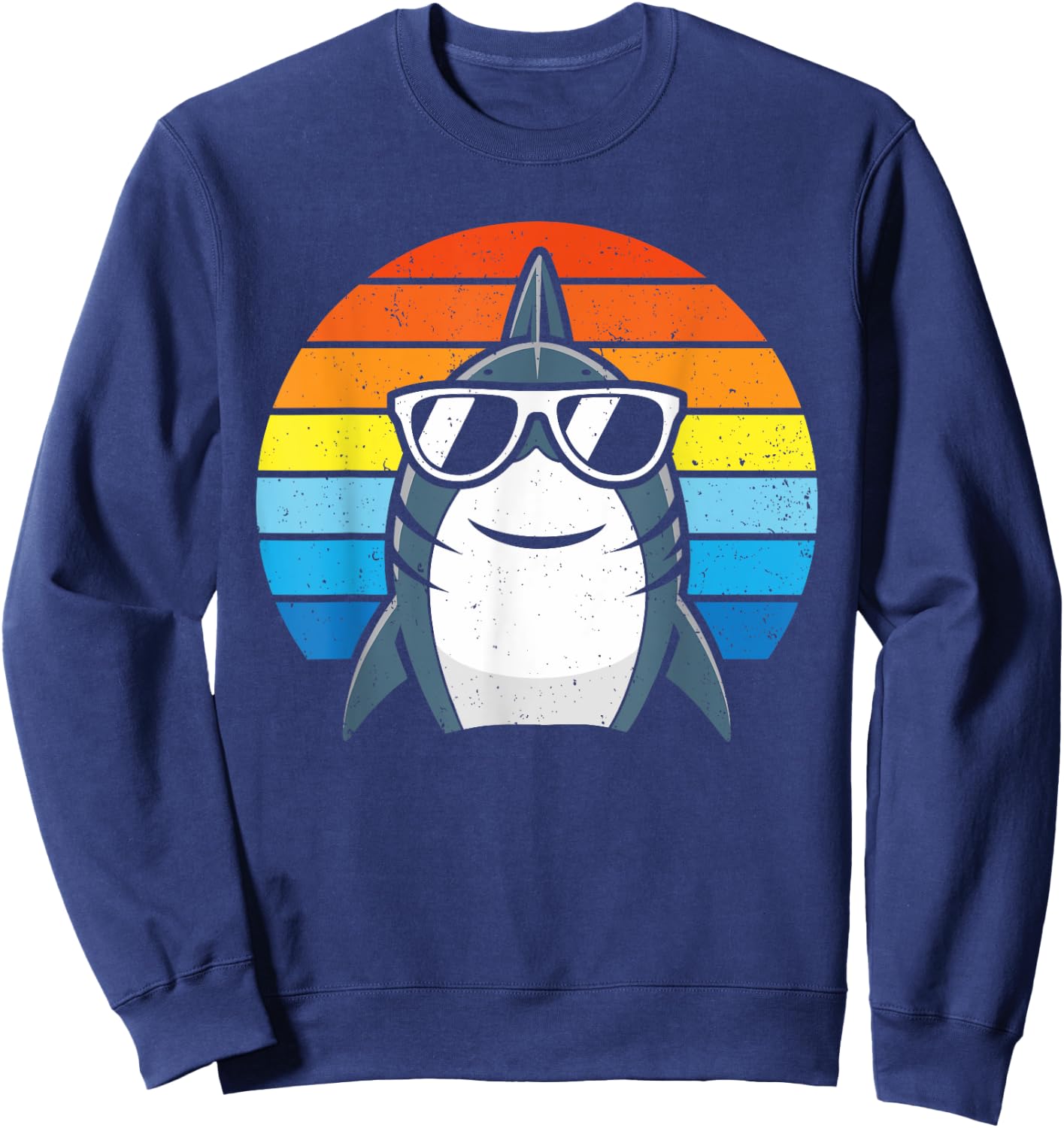 Retro Cool Shark with Sunglasses Kids Boys Men Funny Shark Sweatshirt - Sweatshirt | Navy