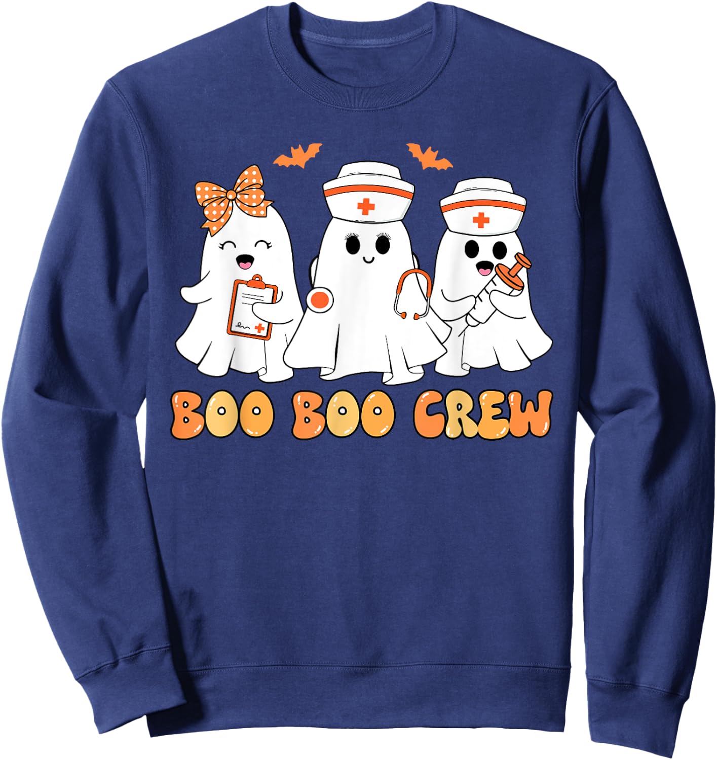 Boo Boo Crew Nurse Halloween Cute Ghost Girl Women Costume Sweatshirt - Sweatshirt | Navy