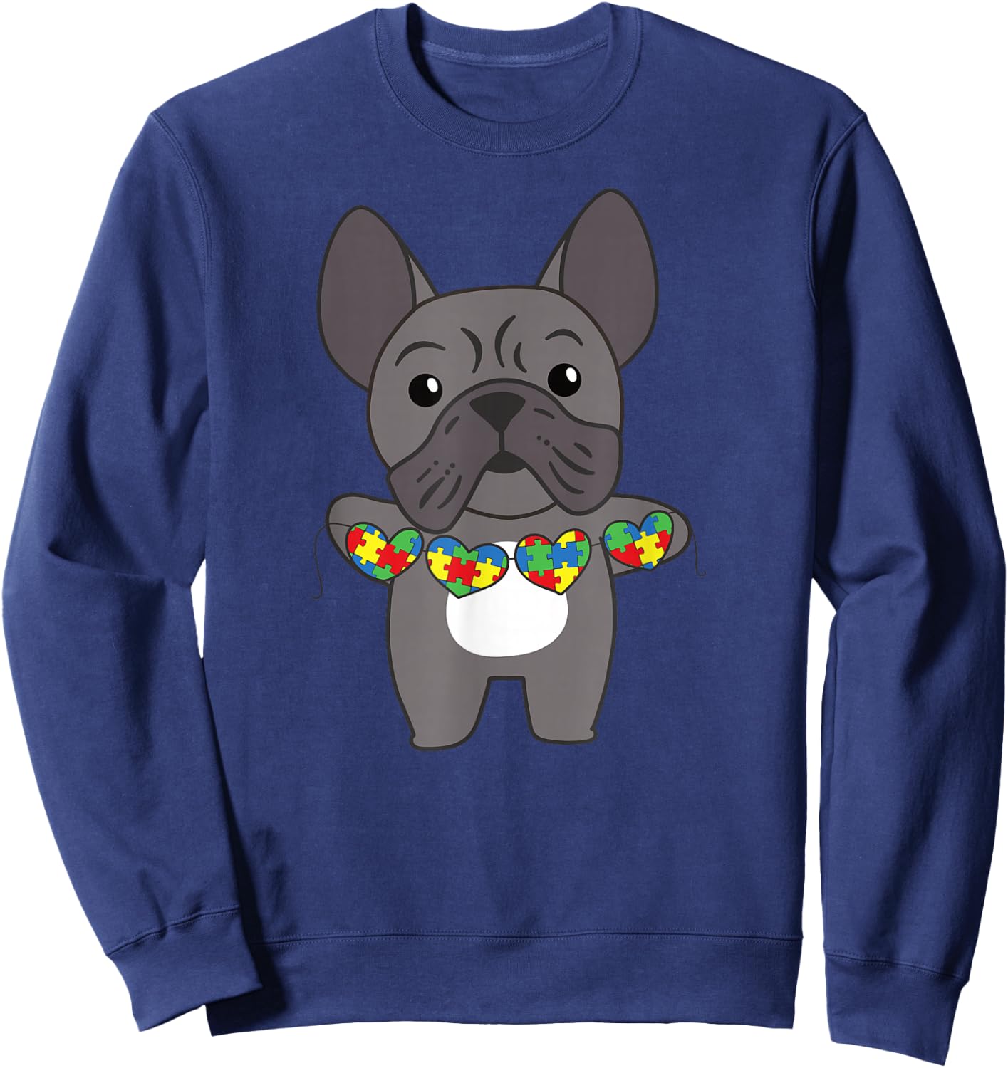 Autism Awareness Month Puzzle Heart french bulldog dog Women Kids Sweatshirt - Sweatshirt | Navy