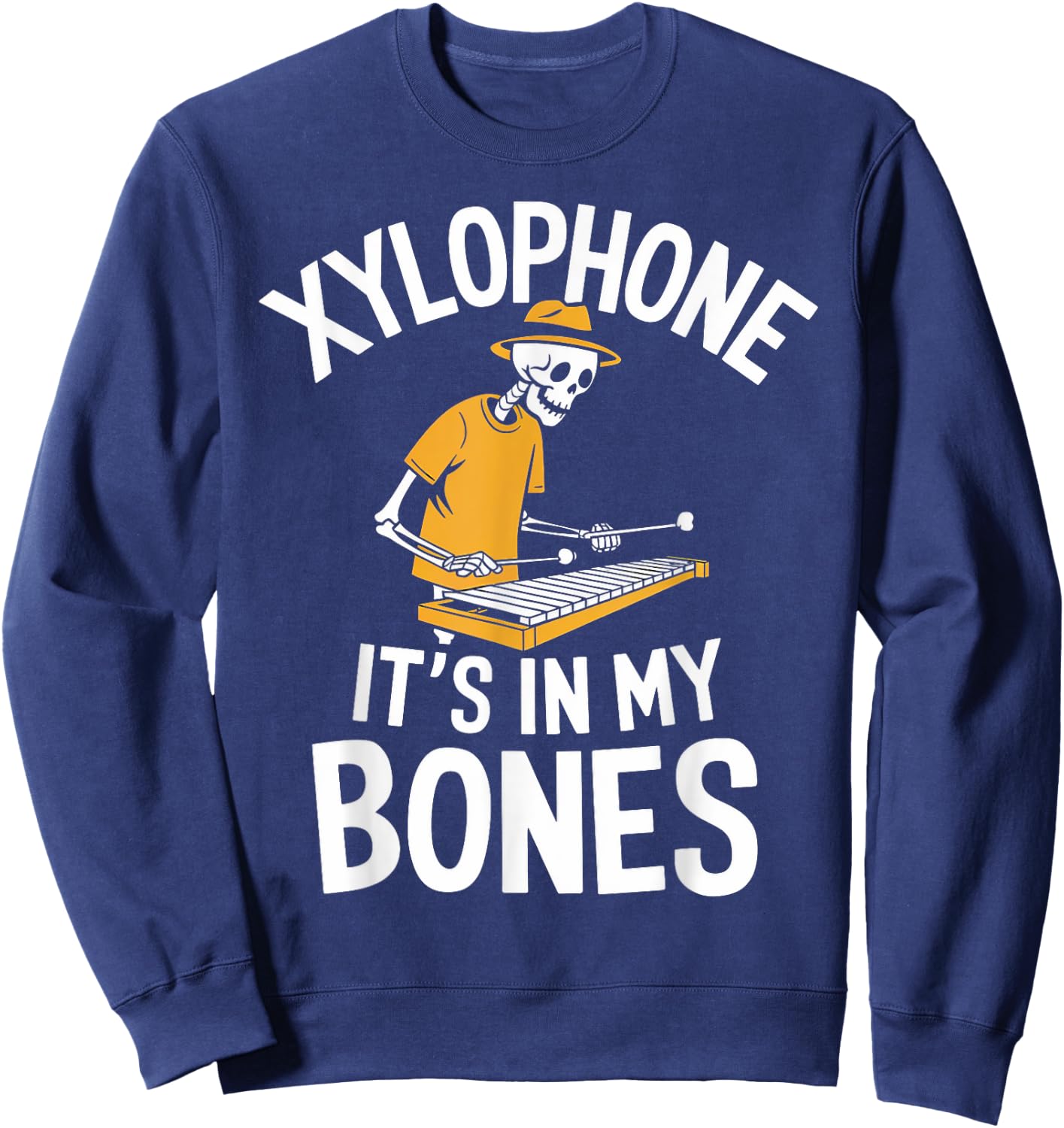 Funny Xylophonist Skeleton Playing Xylophone Sweatshirt - Sweatshirt | Navy