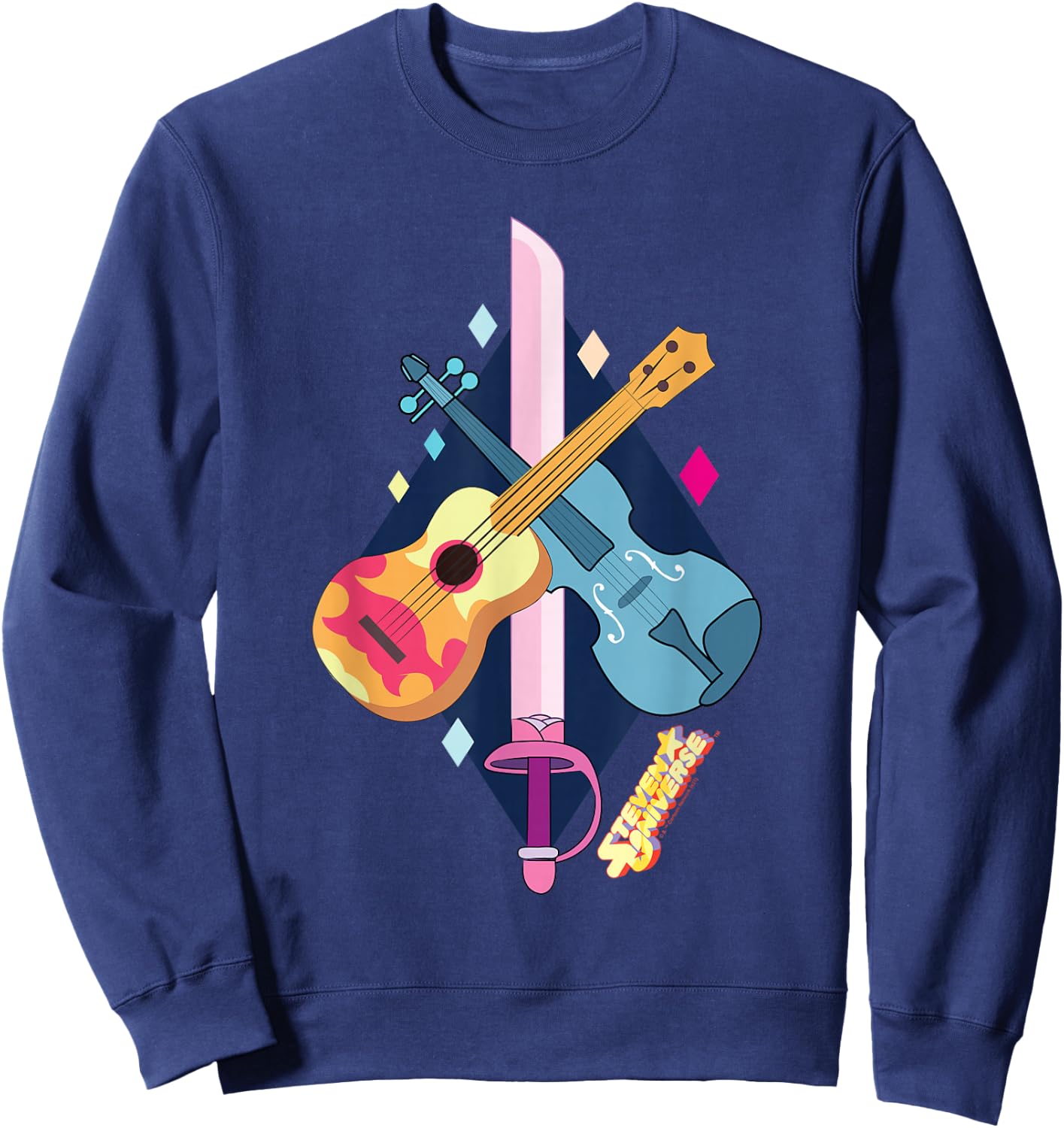 Steven Universe Rose Quartz Swords and Guitars Sweatshirt - Sweatshirt | Navy