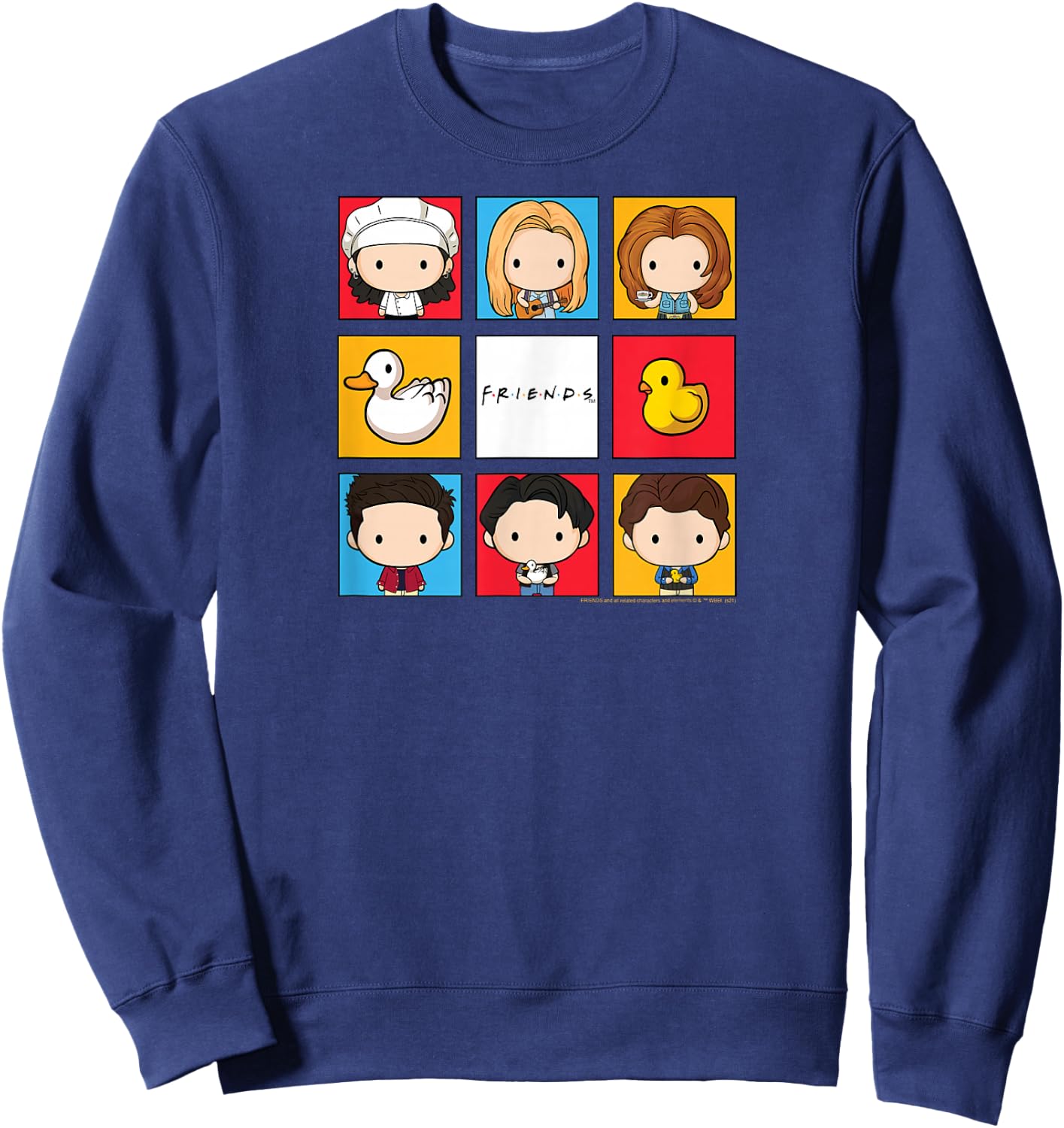 Friends Chibi Bunch Cast Pop Art Squares TV Show Sweatshirt - Sweatshirt | Navy