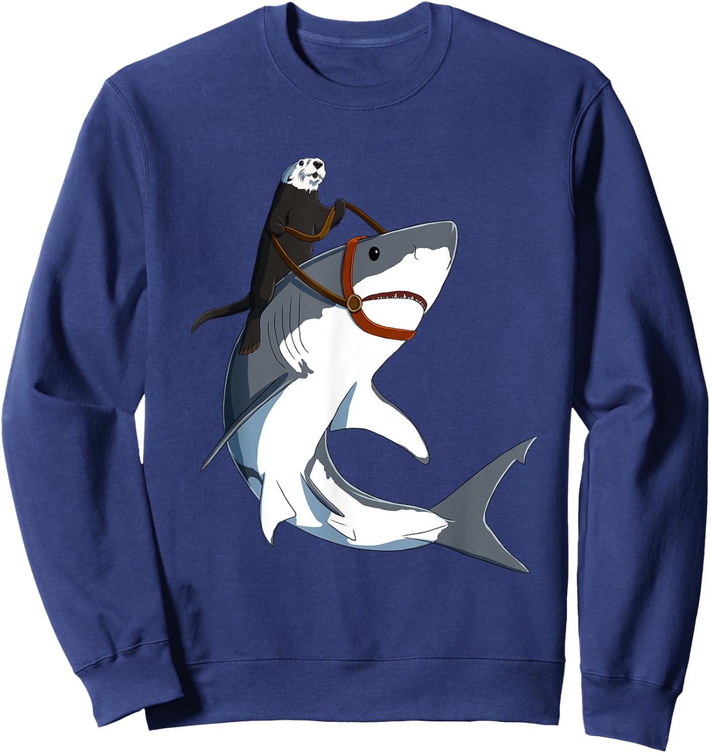 Funny Sea Otter Riding Shark Sweatshirt - Sweatshirt | Navy