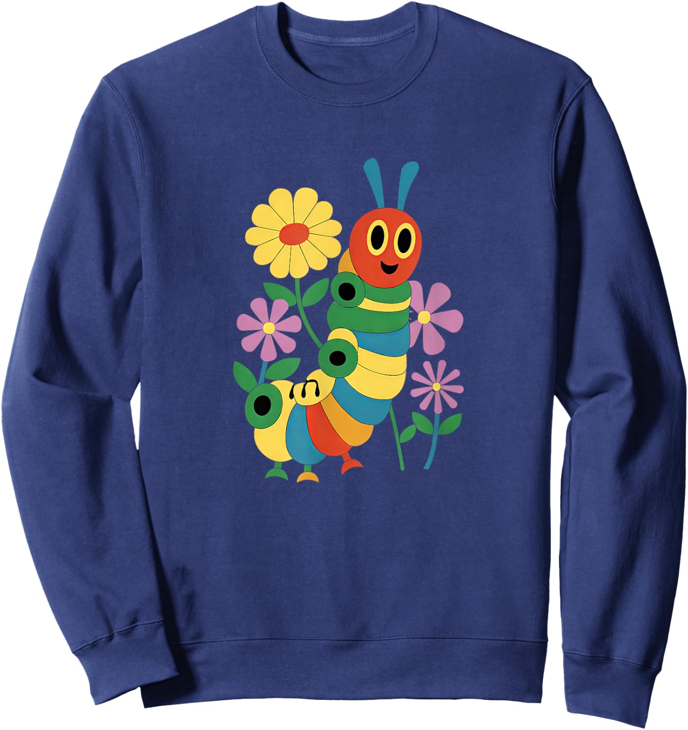 Caterpillar and Flowers Colourful Insect Design for Kids , black Sweatshirt - Sweatshirt | Navy