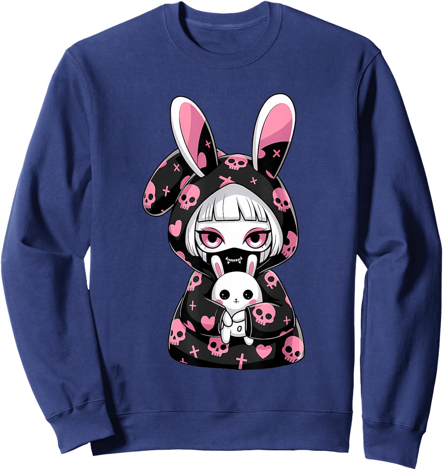 Kawaii Gothic Girl Chibi Style Bunny E-Girl Gothic Grunge Sweatshirt - Sweatshirt | Navy