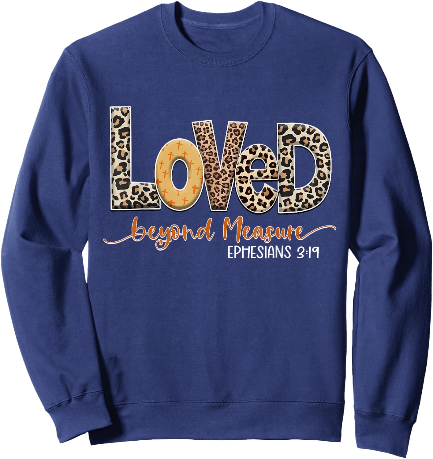 Love in Faith Beyond Measure Christian Women Leopard Cross Sweatshirt - Sweatshirt | Navy