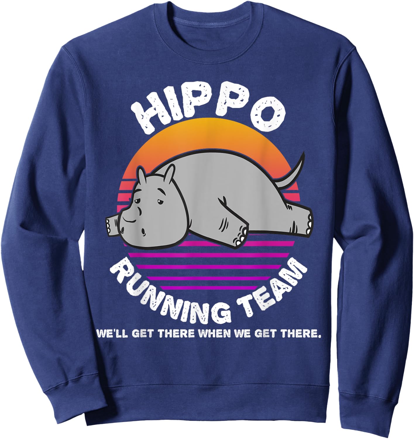 Funny Hippo Running Team Shirt Kids Men Women Gift Sweatshirt - Sweatshirt | Navy