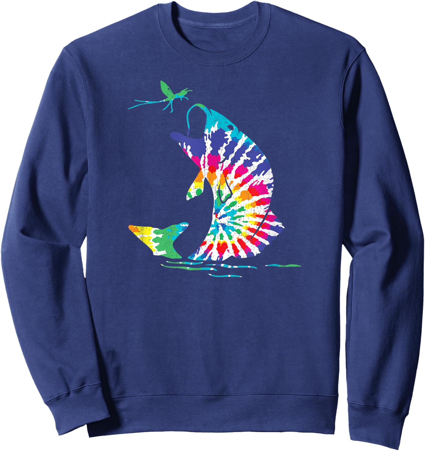 Tye Dye Fly Fishing Trout Bass Sweatshirt - Sweatshirt | Navy