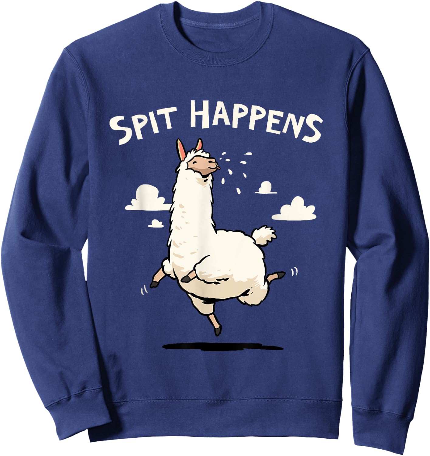 Spit Happens Funny Llama Cartoon Sweatshirt - Sweatshirt | Navy