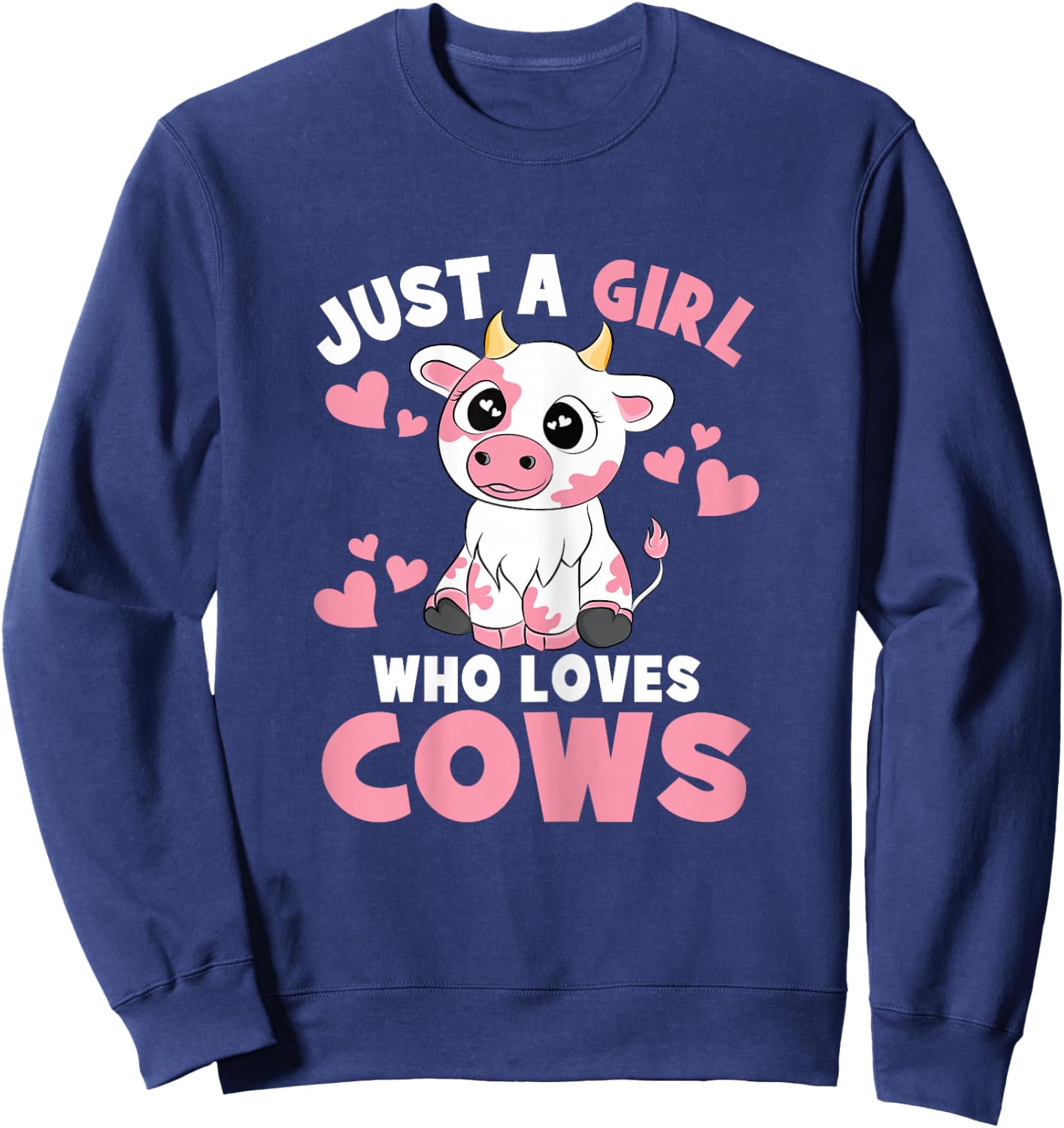 Just A Girl Who Loves Cows Cute Cow Lover Cow Print Kids Sweatshirt - Sweatshirt | Navy