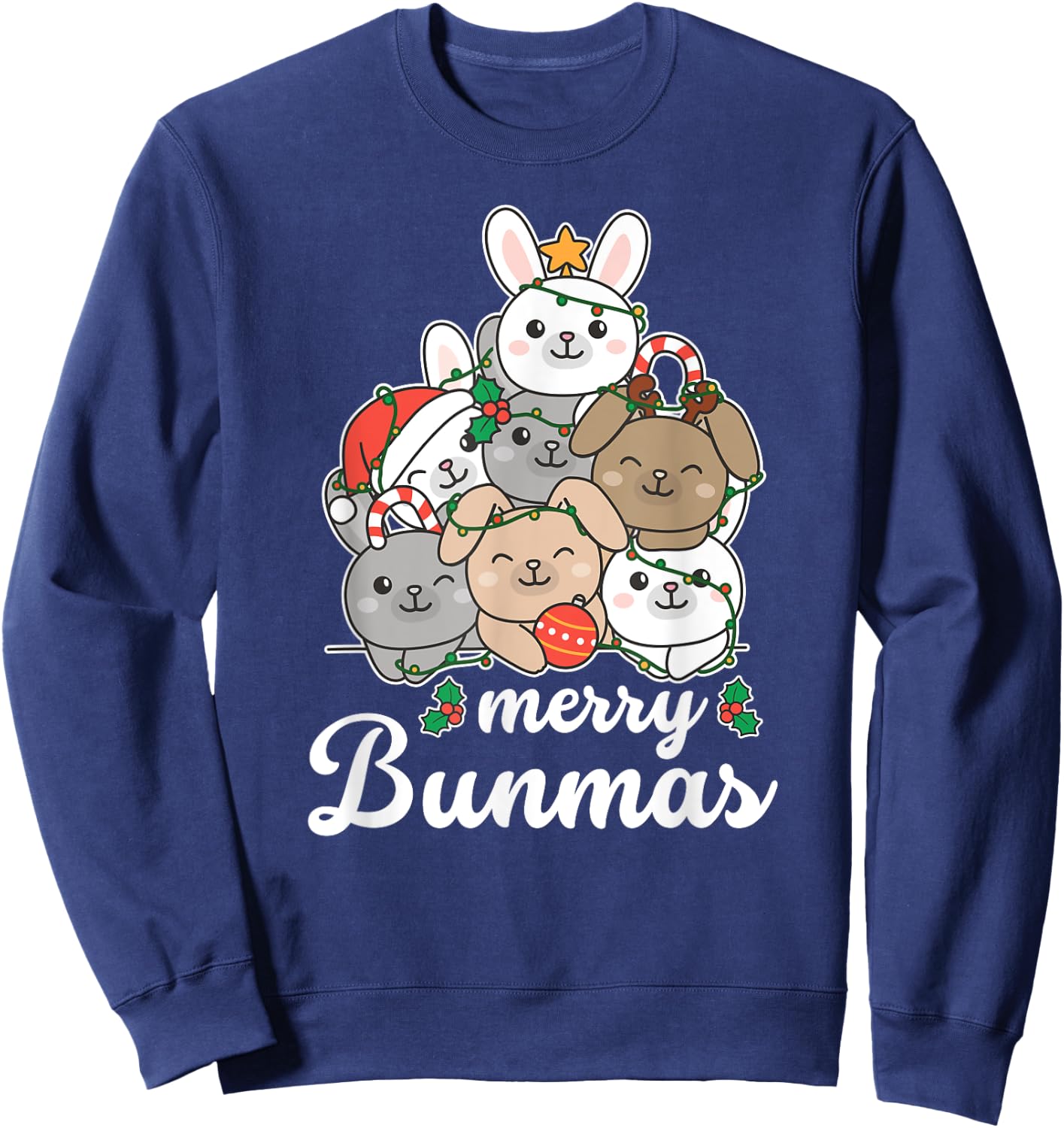 Merry Bunmas Pun Bunny Christmas Sweatshirt - Sweatshirt | Navy