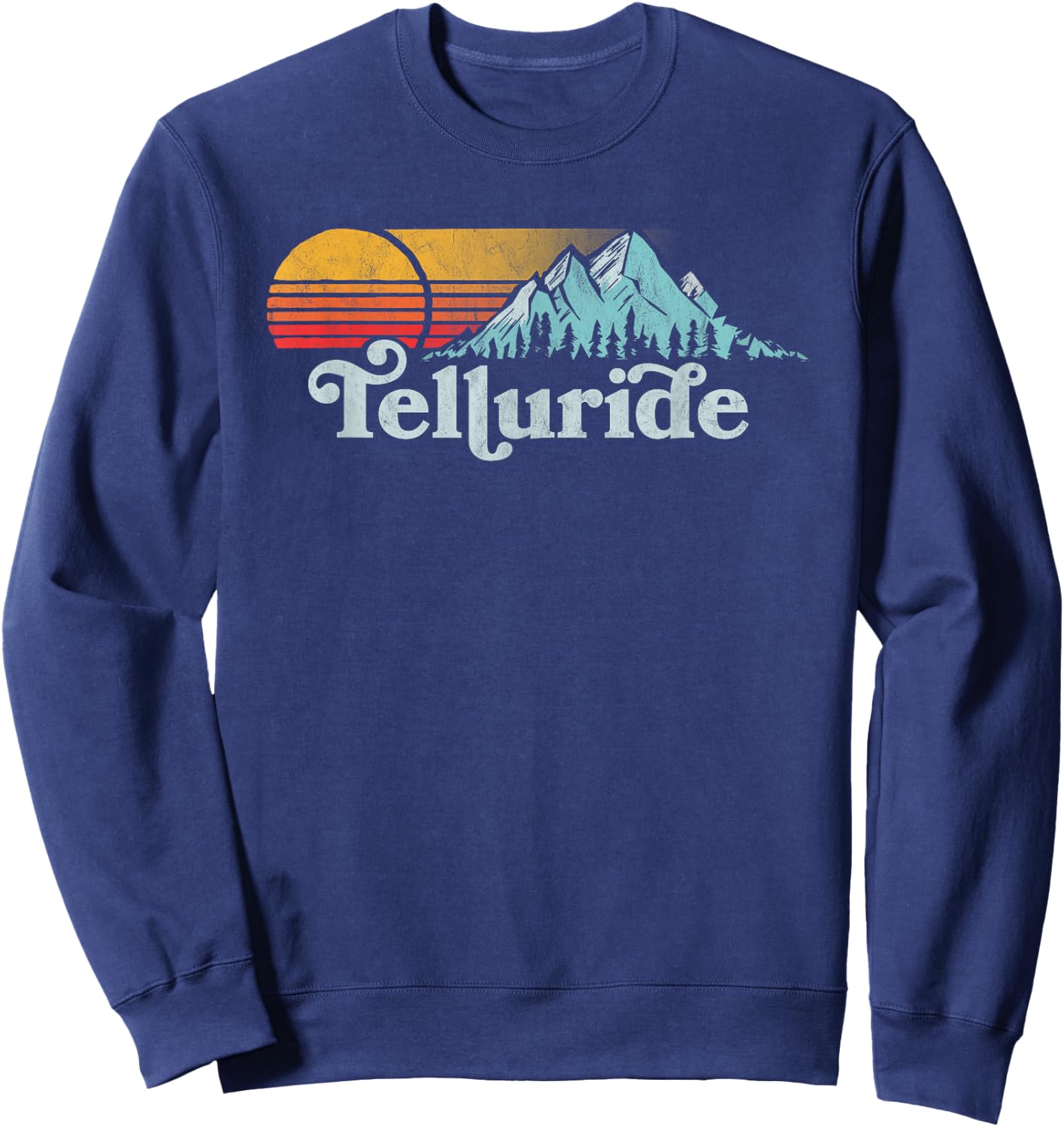 Vintage Telluride Retro Distressed Vibe Mountains 80s Sun Sweatshirt - Sweatshirt | Navy