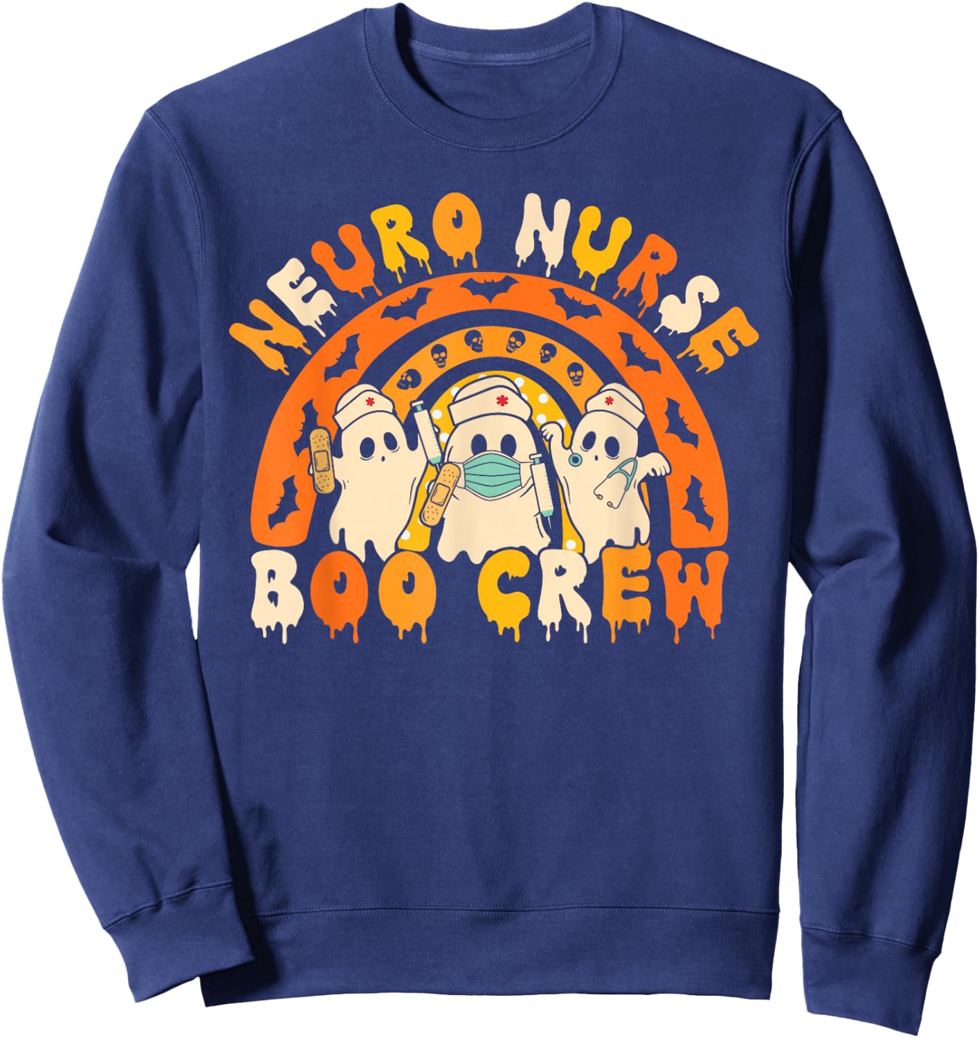 Neuro Nurse Boo Crew Retro Spooky Ghost Nursing Halloween Sweatshirt - Sweatshirt | Navy