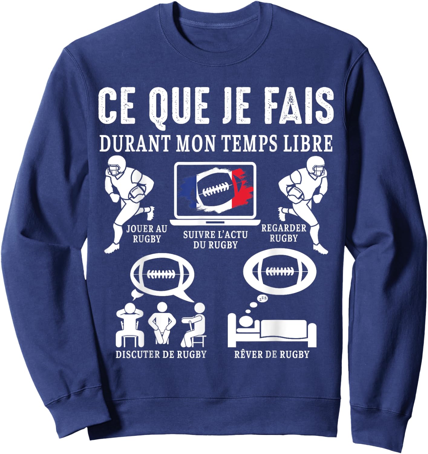 Rugby what I do rugby fan Rugby player france Funny , Black, S Sweatshirt - Sweatshirt | Navy