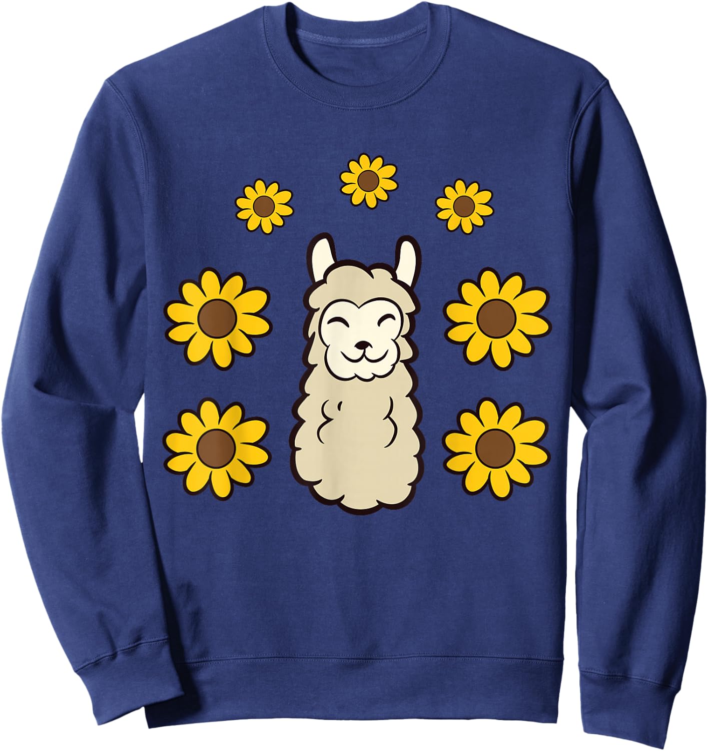 Cute Llama Summer Sunflower Kawaii Llama Sweatshirt - Sweatshirt | Navy