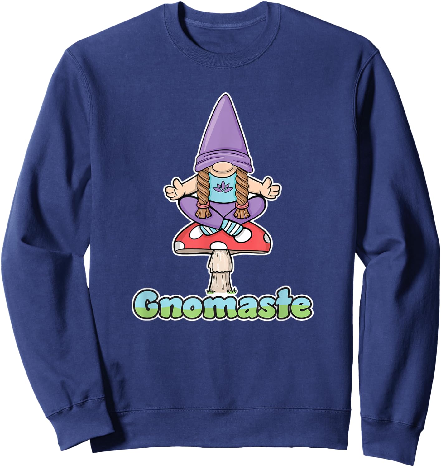Gnomaste Yoga Meditating Gnome On Toadstool Mushroom Workout Sweatshirt - Sweatshirt | Navy