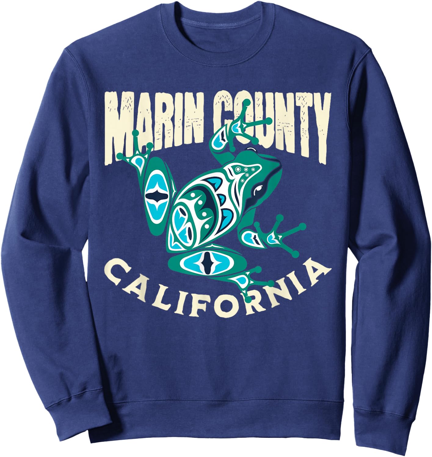 Marin County California Frog Totem Pacific Northwest Native Sweatshirt - Sweatshirt | Navy