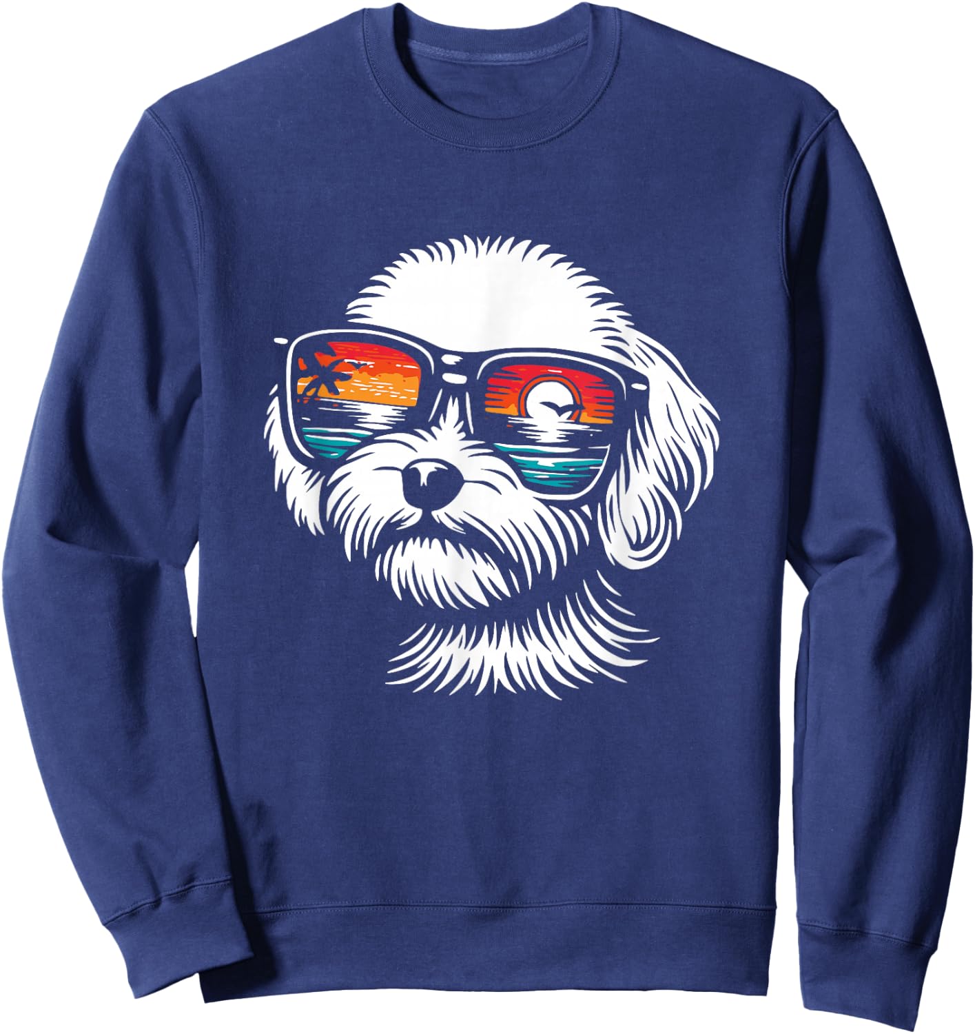 Cool Maltipoo Puppy with Sunglasses Graphic Design Sweatshirt - Sweatshirt | Navy