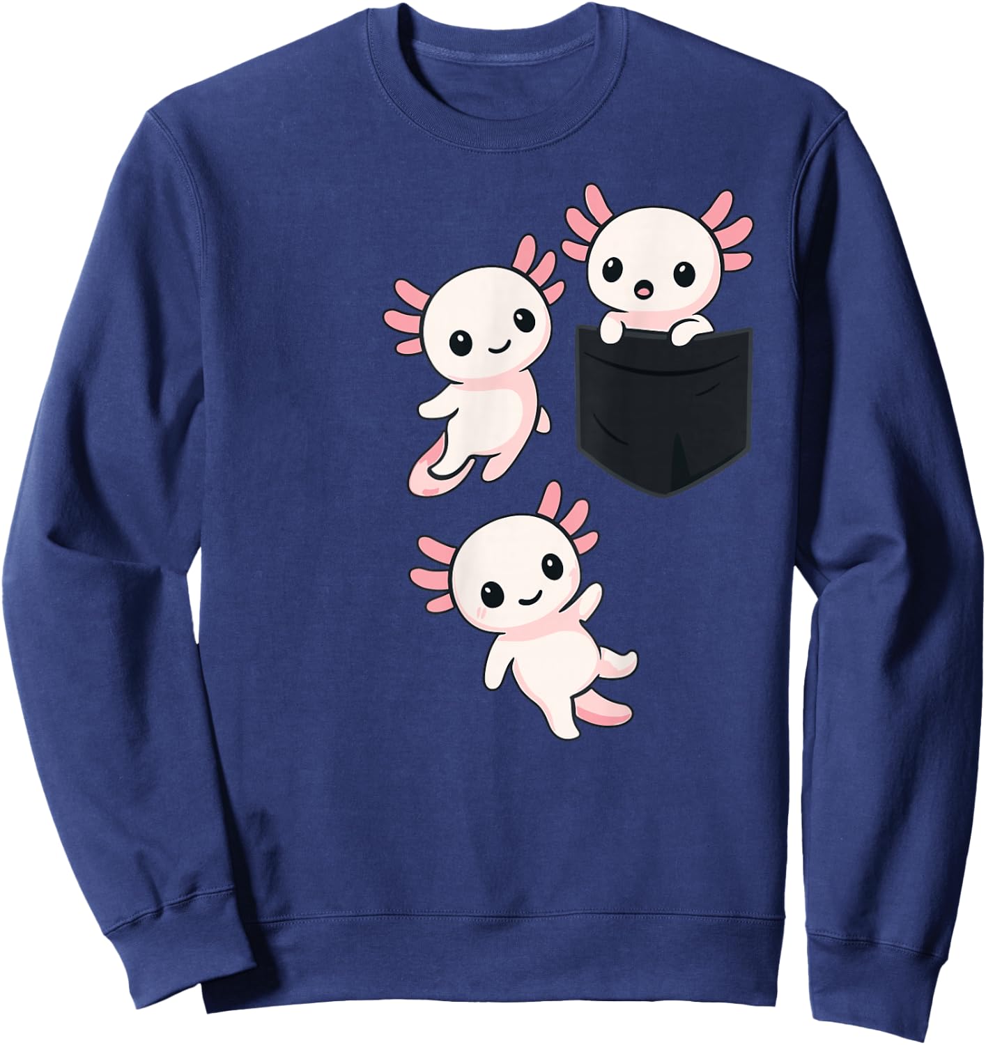 Kawaii Axolotl Pocket Cute Axolotls Sweatshirt - Sweatshirt | Navy