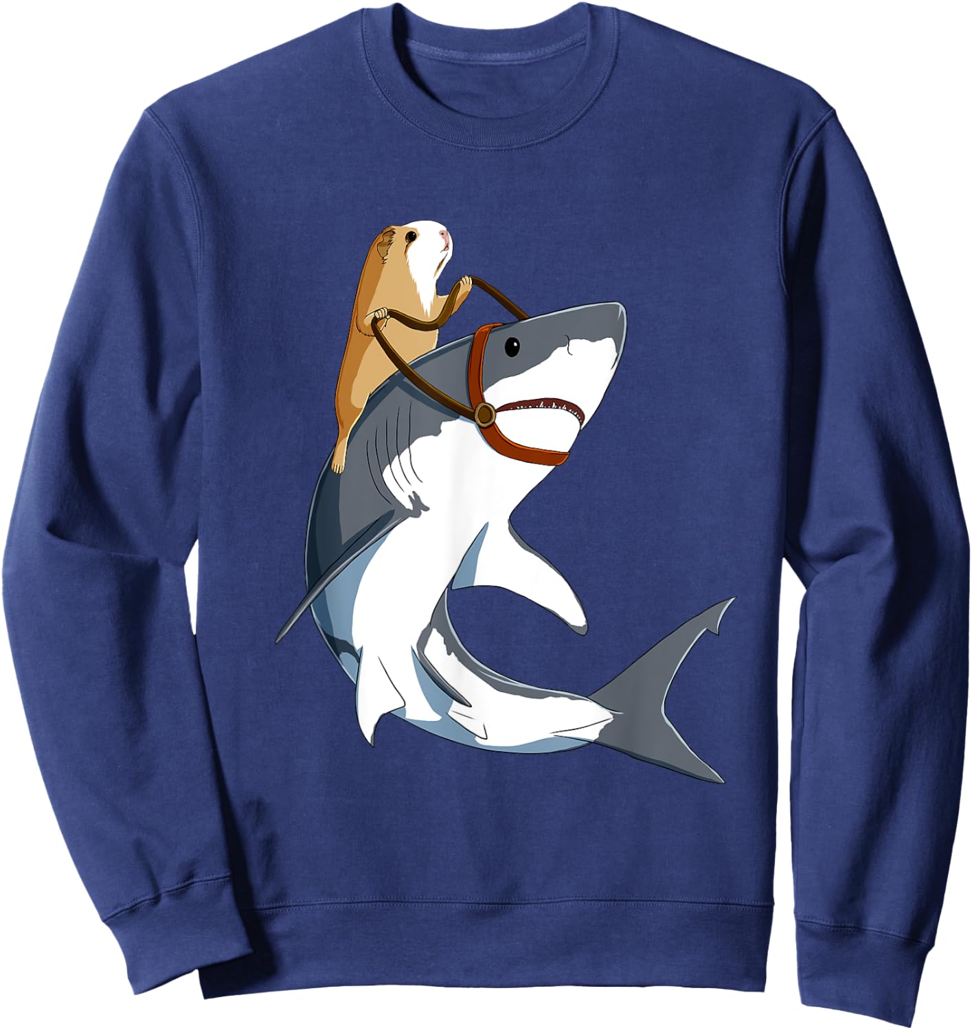 Funny Guinea Pig Riding a Shark Sweatshirt - Sweatshirt | Navy