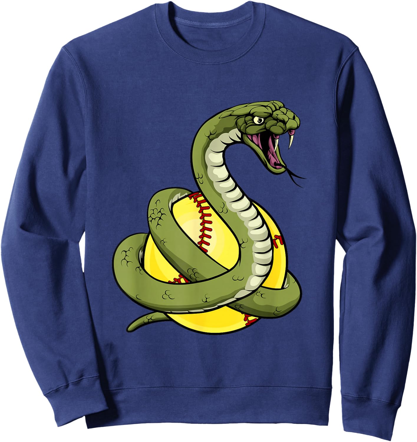 Viper Snake Cartoon Character Holding a Softball Ball Sweatshirt - Sweatshirt | Navy