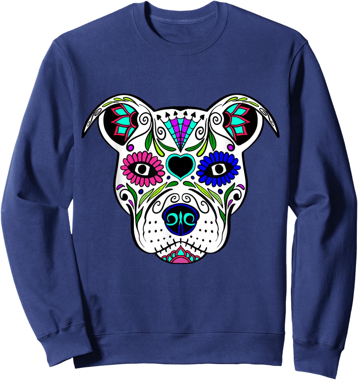 Day Of The Dead Pit Bull Mom Dog Rescue Sugar Skull Shirt Women Girls Kids Sweatshirt - Sweatshirt | Navy
