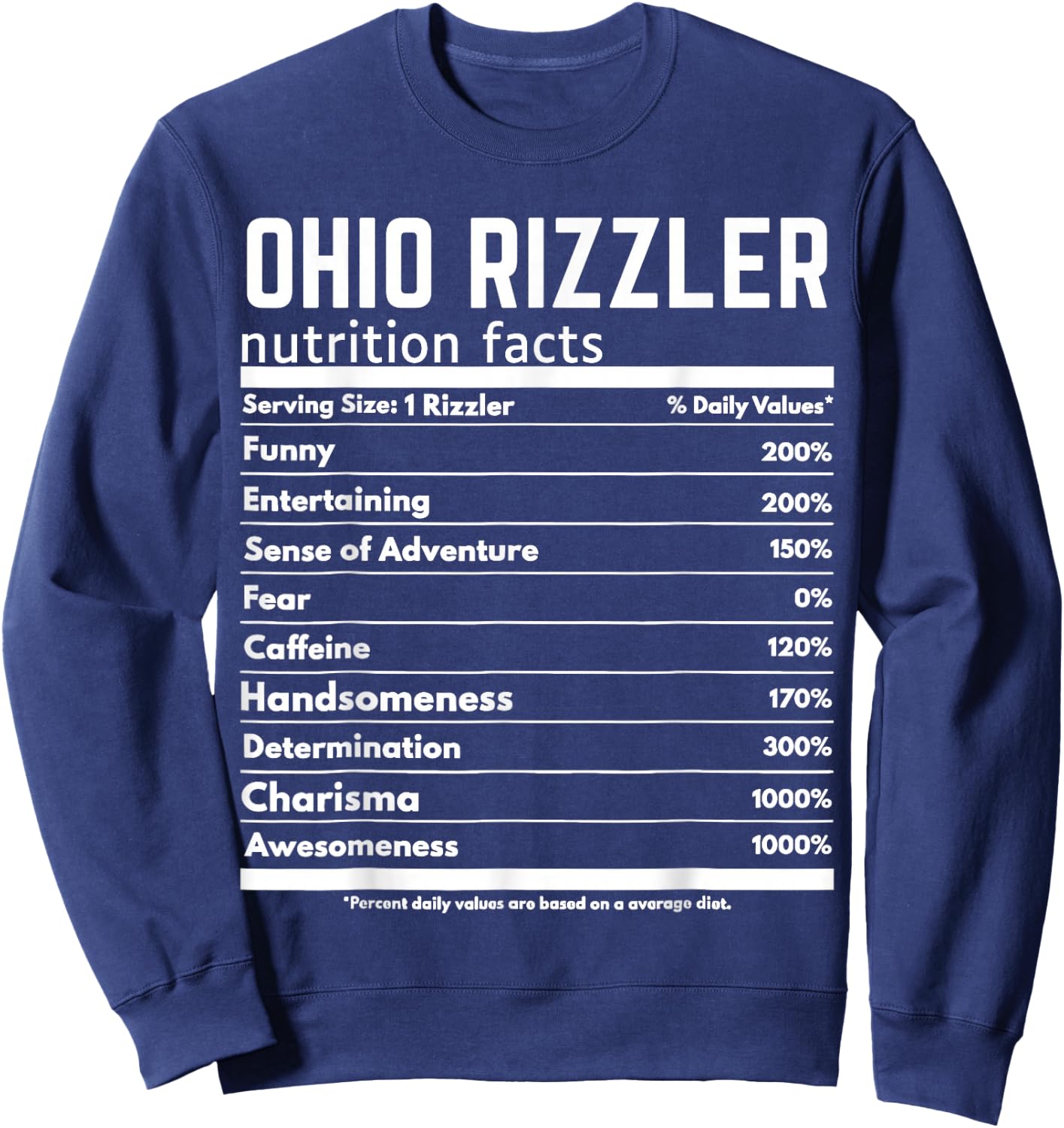 Ohio RIzzler Nutrition Facts Meme Rizz Internet Memes Gen Z Sweatshirt - Sweatshirt | Navy
