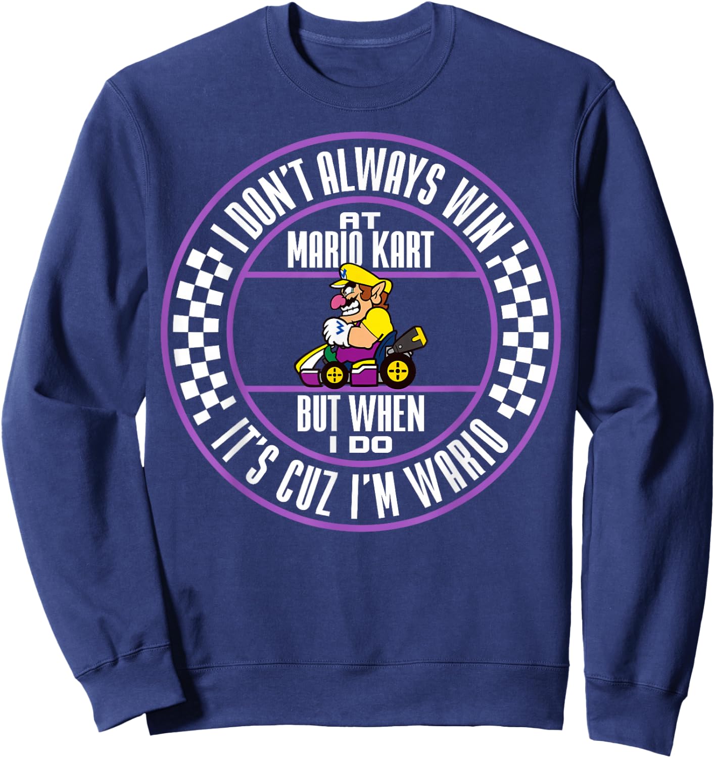 Nintendo Mario Kart Wario When I Win Circle Text Sweatshirt - Sweatshirt | Navy