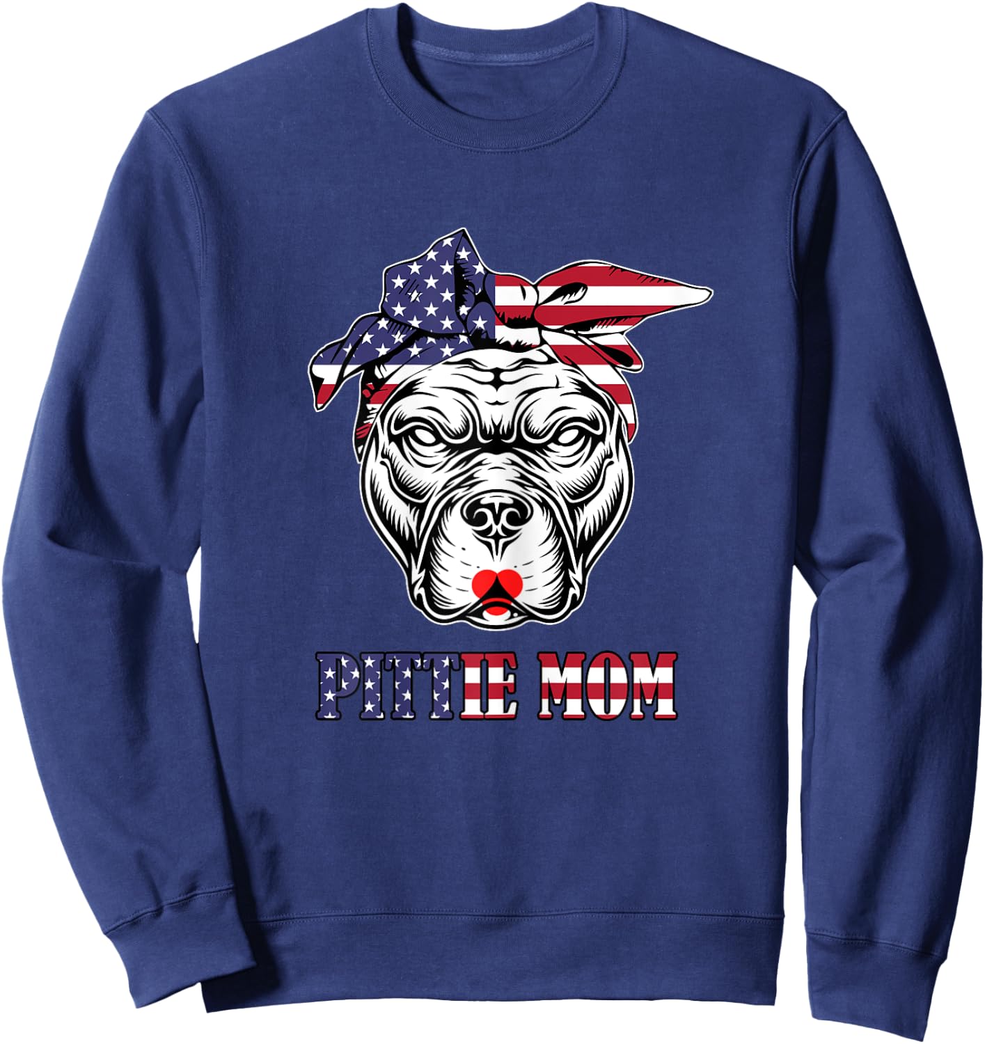 Cute Pittie Mom Bandana american flag dog Pitbull Lover Women Sweatshirt - Sweatshirt | Navy