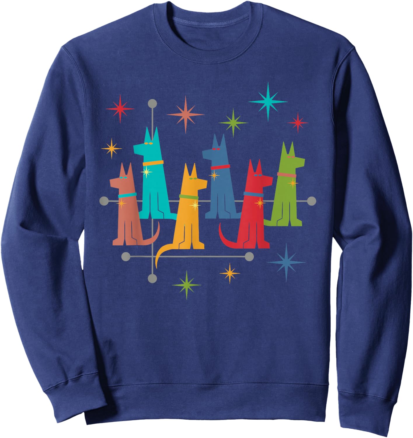 Vintage Retro Mid-Century Modern Style German Shepherd Dogs Sweatshirt - Sweatshirt | Navy