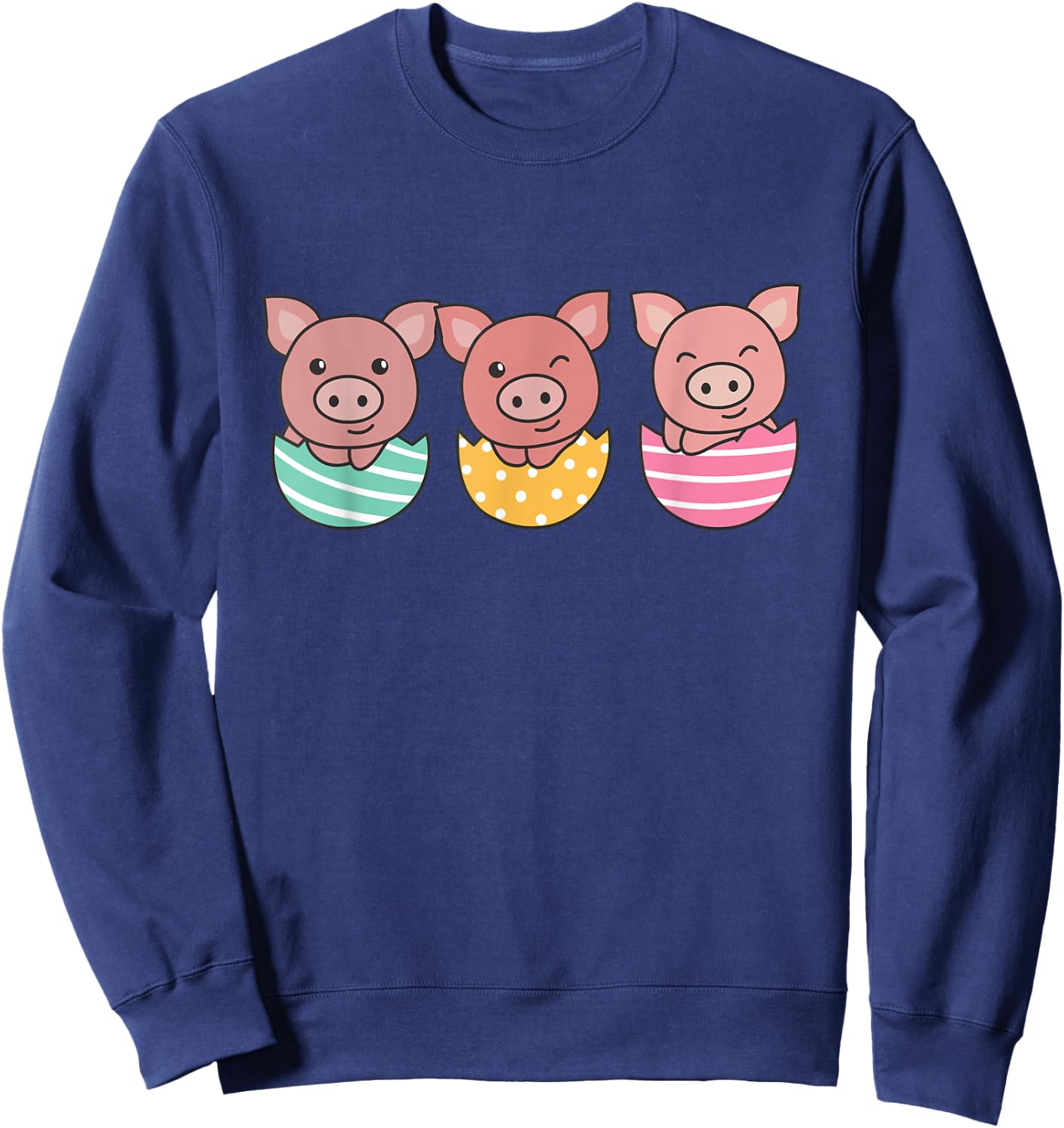 Happy Easter Cute Pig At Easter With Easter Eggs Sweatshirt - Sweatshirt | Navy