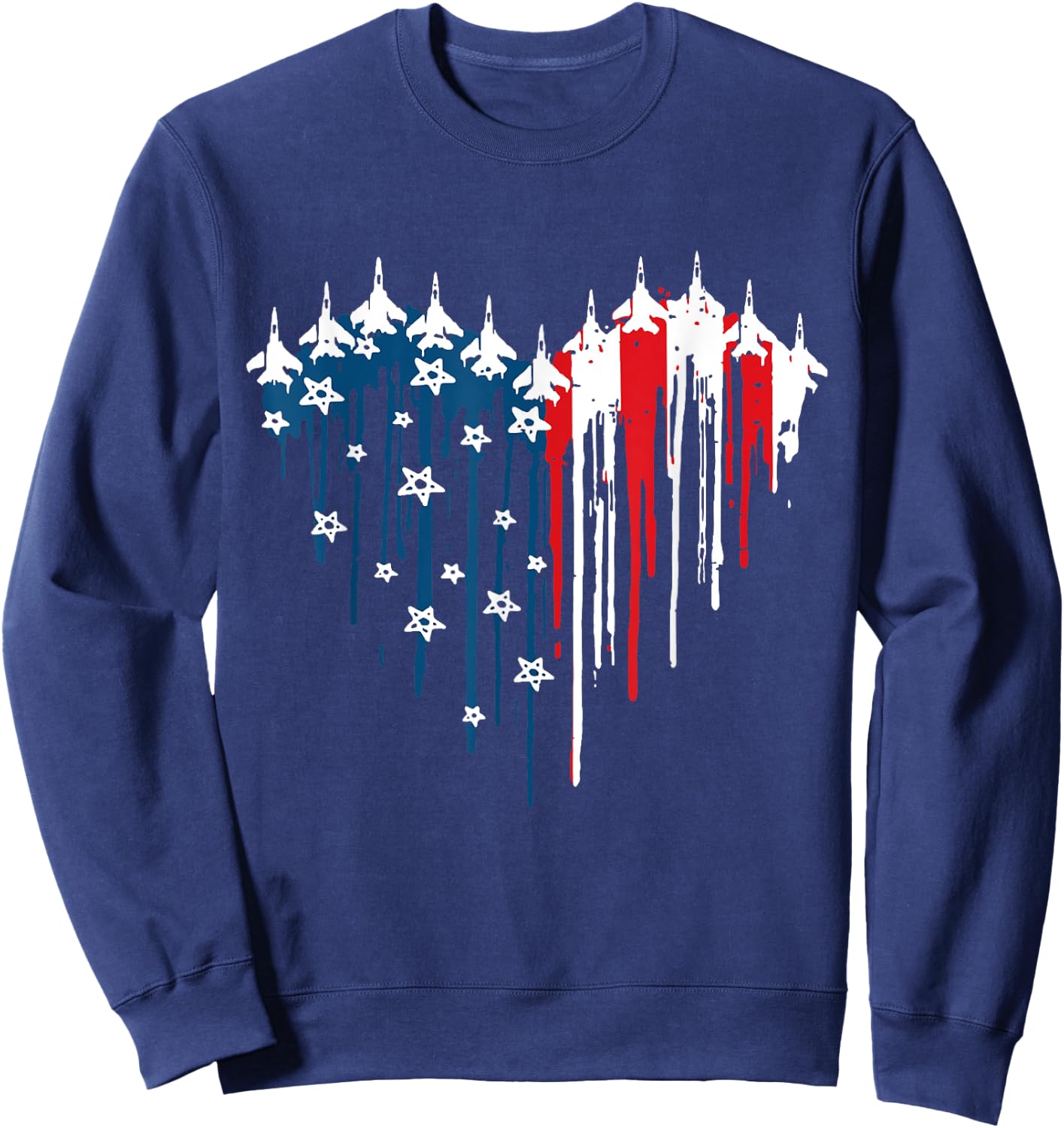 Jet Heart USA Flag Drip Patriotic Military Art Sweatshirt - Sweatshirt | Navy