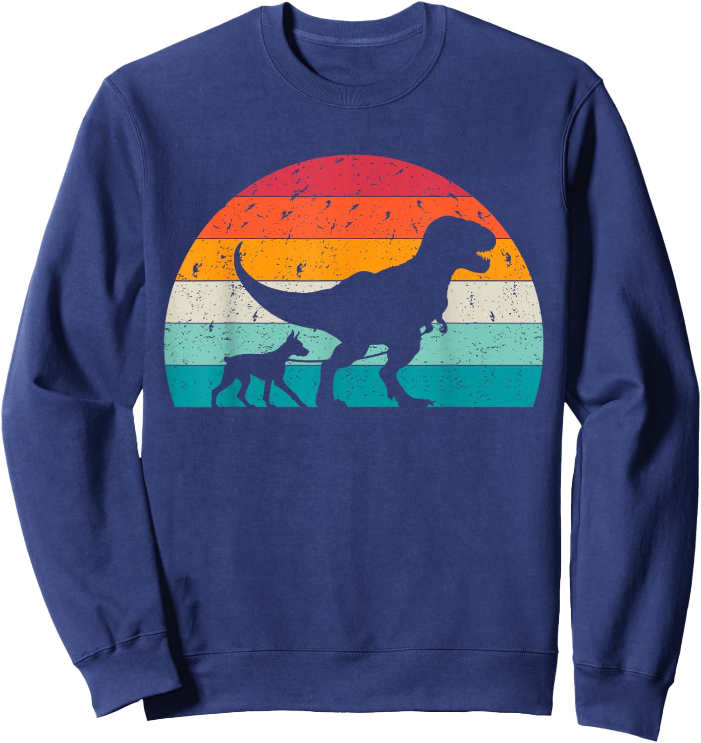 T-Rex Walking a Dog Funny Doberman Pinscher Lovers Dog Dad Sweatshirt - Sweatshirt | Navy