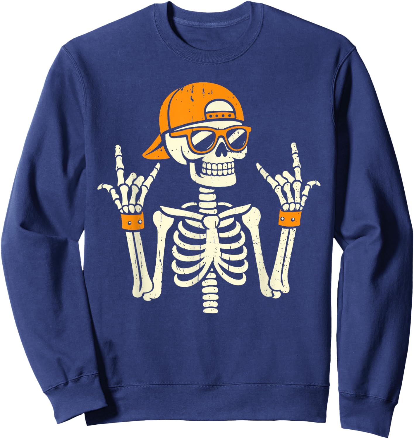 Rocker Skeleton Cap Skater Cool Halloween Punk Rock Men Boys Sweatshirt - Sweatshirt | Navy