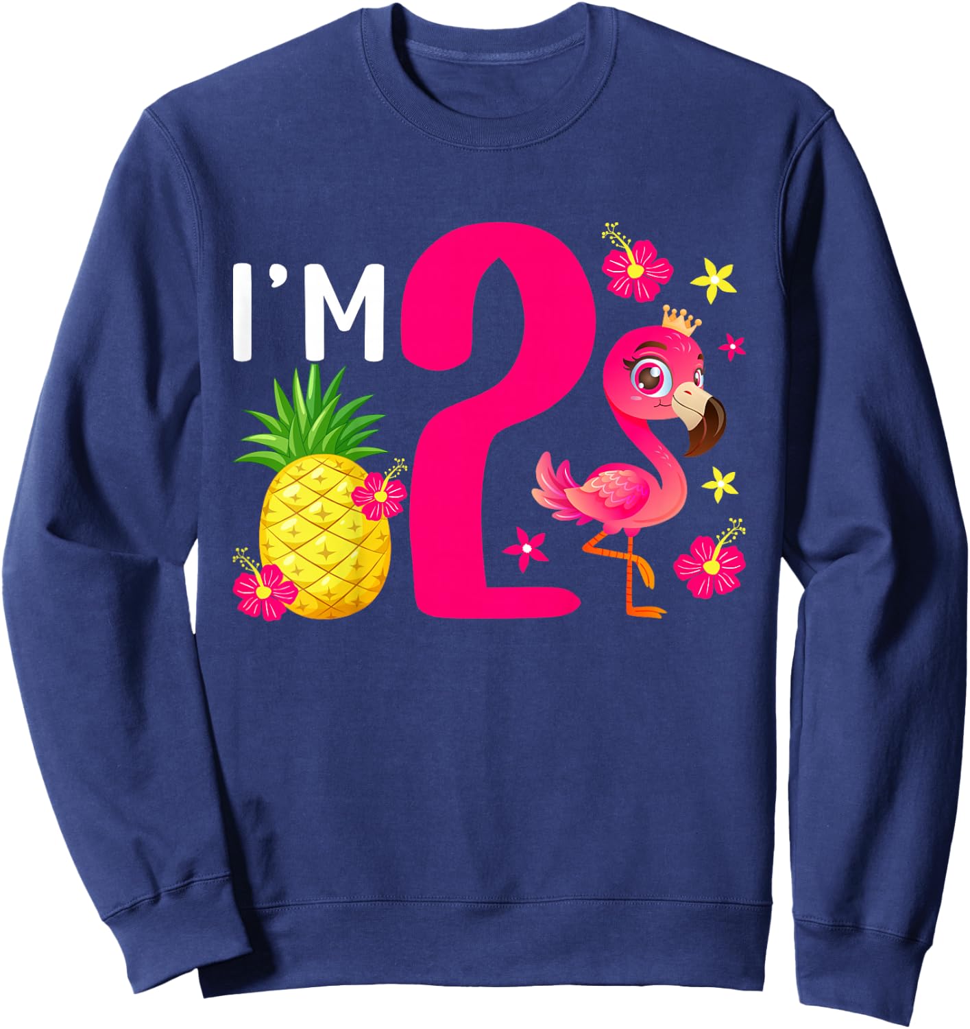 Kids 2nd Flamingo Birthday Party 2 Year Old Flamingo Girl Sweatshirt - Sweatshirt | Navy