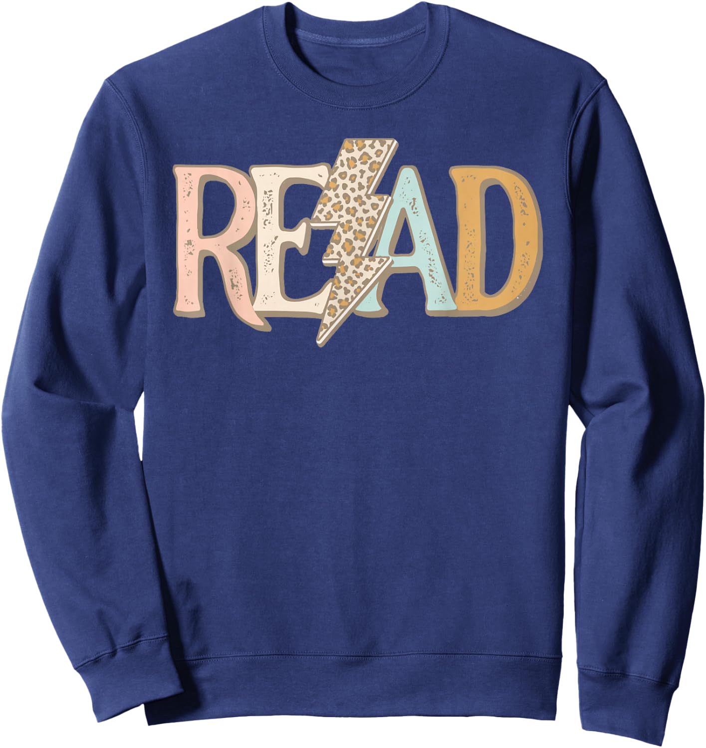 READ Leopard Lightning Bolt Book Lover Librarian Reader Gift Sweatshirt - Sweatshirt | Navy